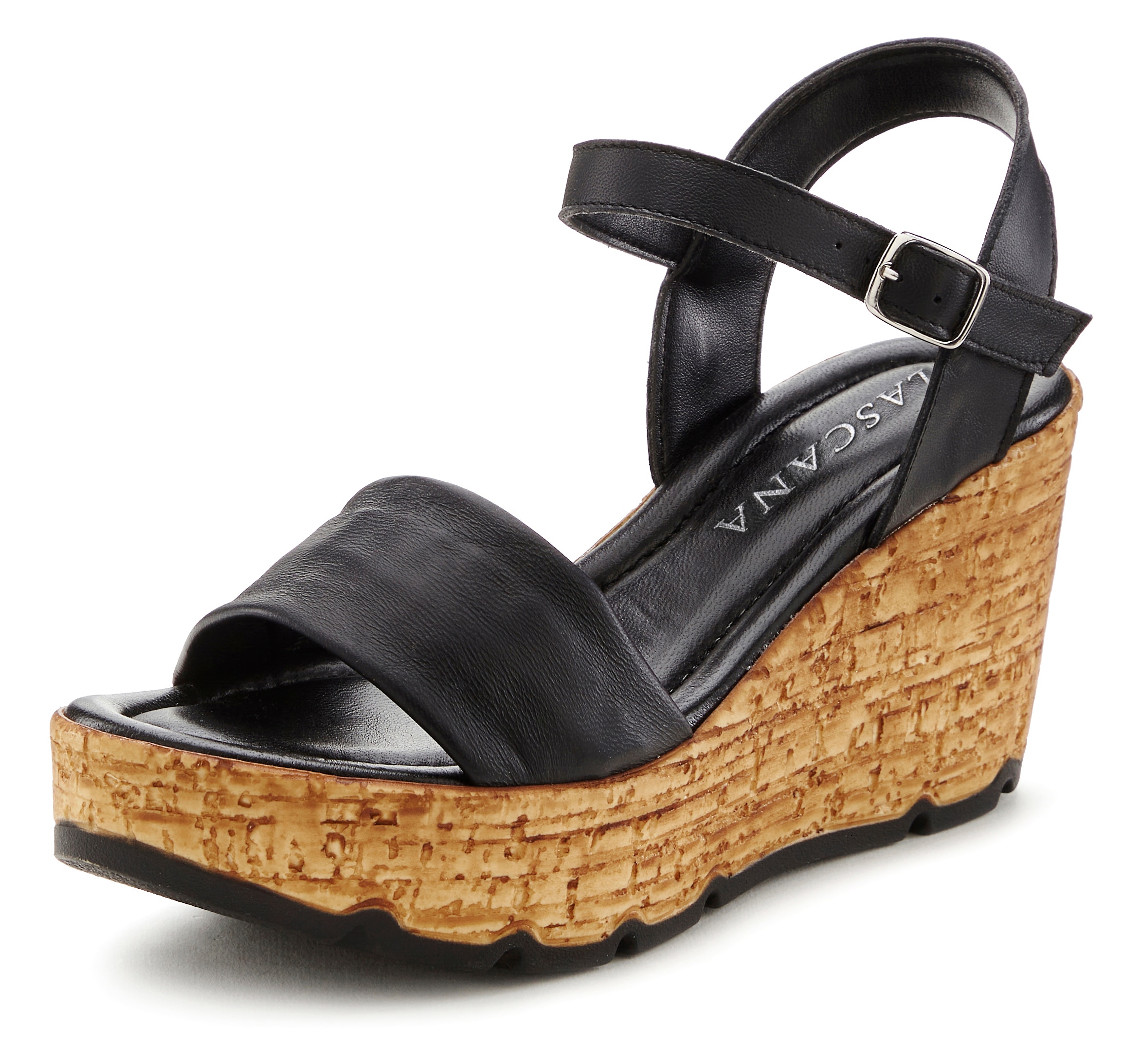 LASCANA Sandalette »Sommerschuh, offener Schuh, Sandale, Keilsandalette,«  NEU aus Leder mit Keilabsatz