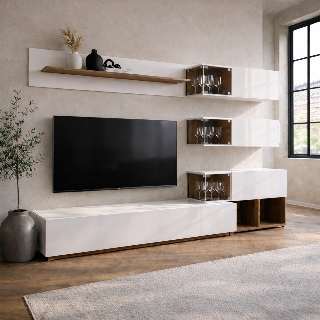 GOODproduct Ensemble de salon »Lego Anbauwand, Wohnkombination, Wohnzimmer-Set« 4 cuis tlg.