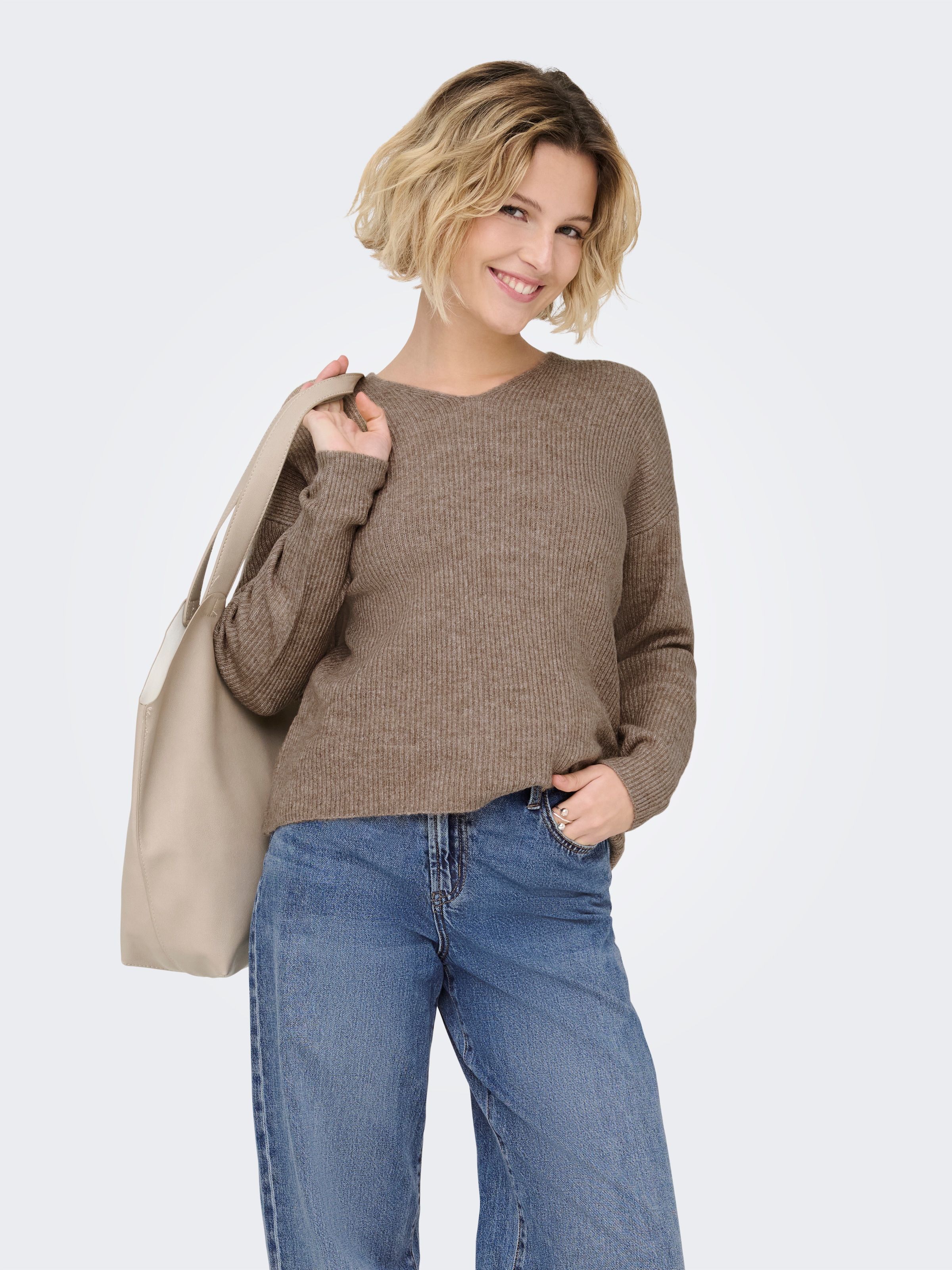 ONLY V-Ausschnitt-Pullover »ONLCAMILLA V-NECK L/S PULLOVER KNT NOOS« Materialmix, regular fit