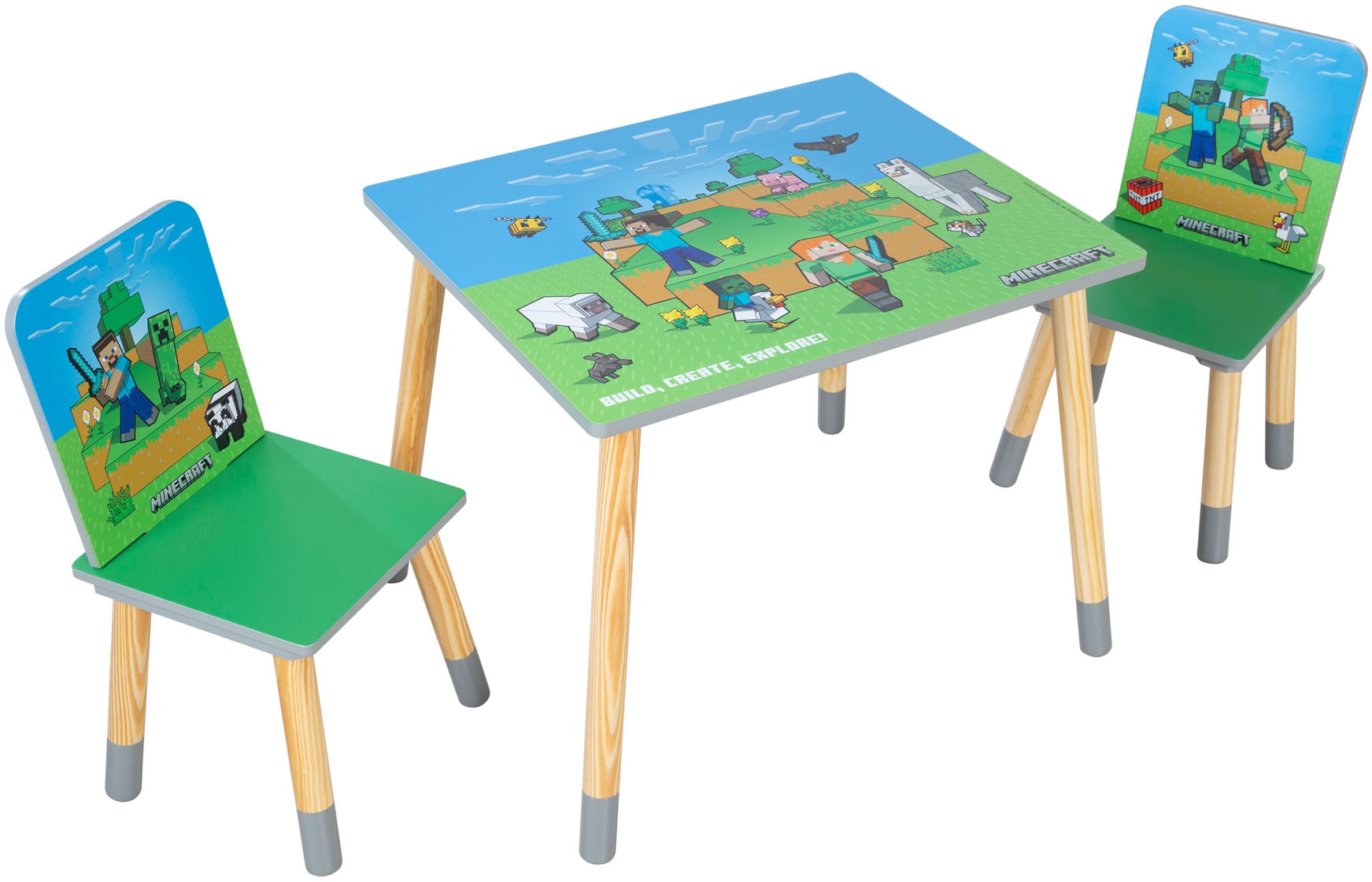 Phoenix Ensemble de sièges pour enfants »Minecraft Sitzgruppe« 3 pièces tlg. ensemble table avec 2 chaises