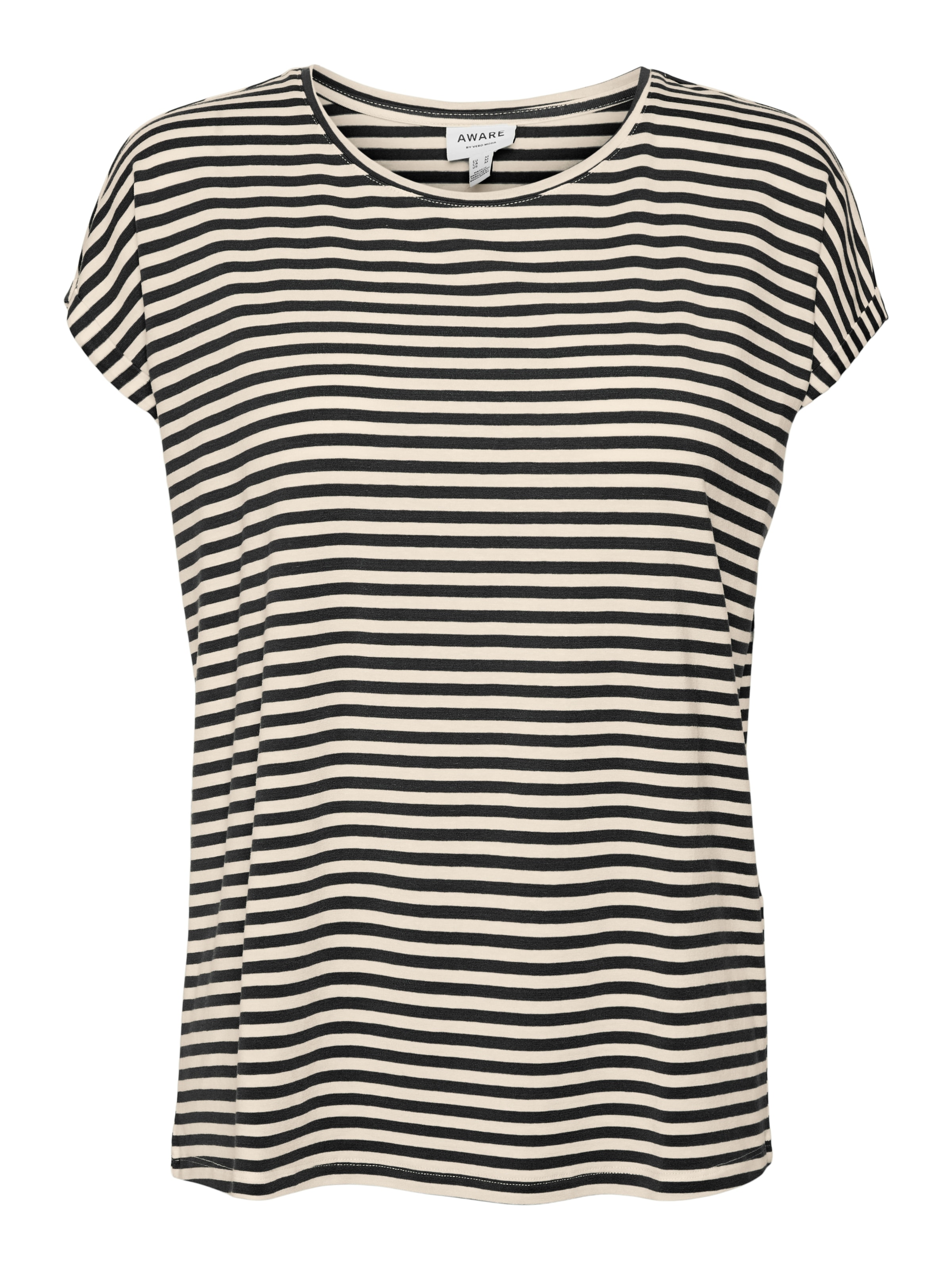 Vero Moda Shirt à col rond »VMAVA PLAIN SS TOP STRIPE GA JRS NOOS« Materialmix, regular fit