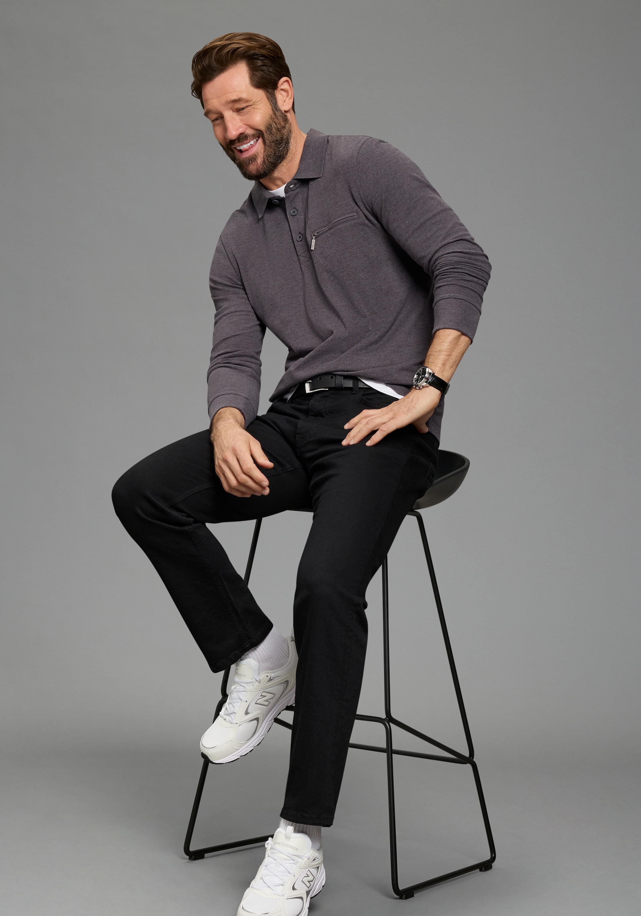 Man's World Langarm-Poloshirt »Neue Kollektion!« schmale Passform, Langarm, mit Reissverschlusstasche