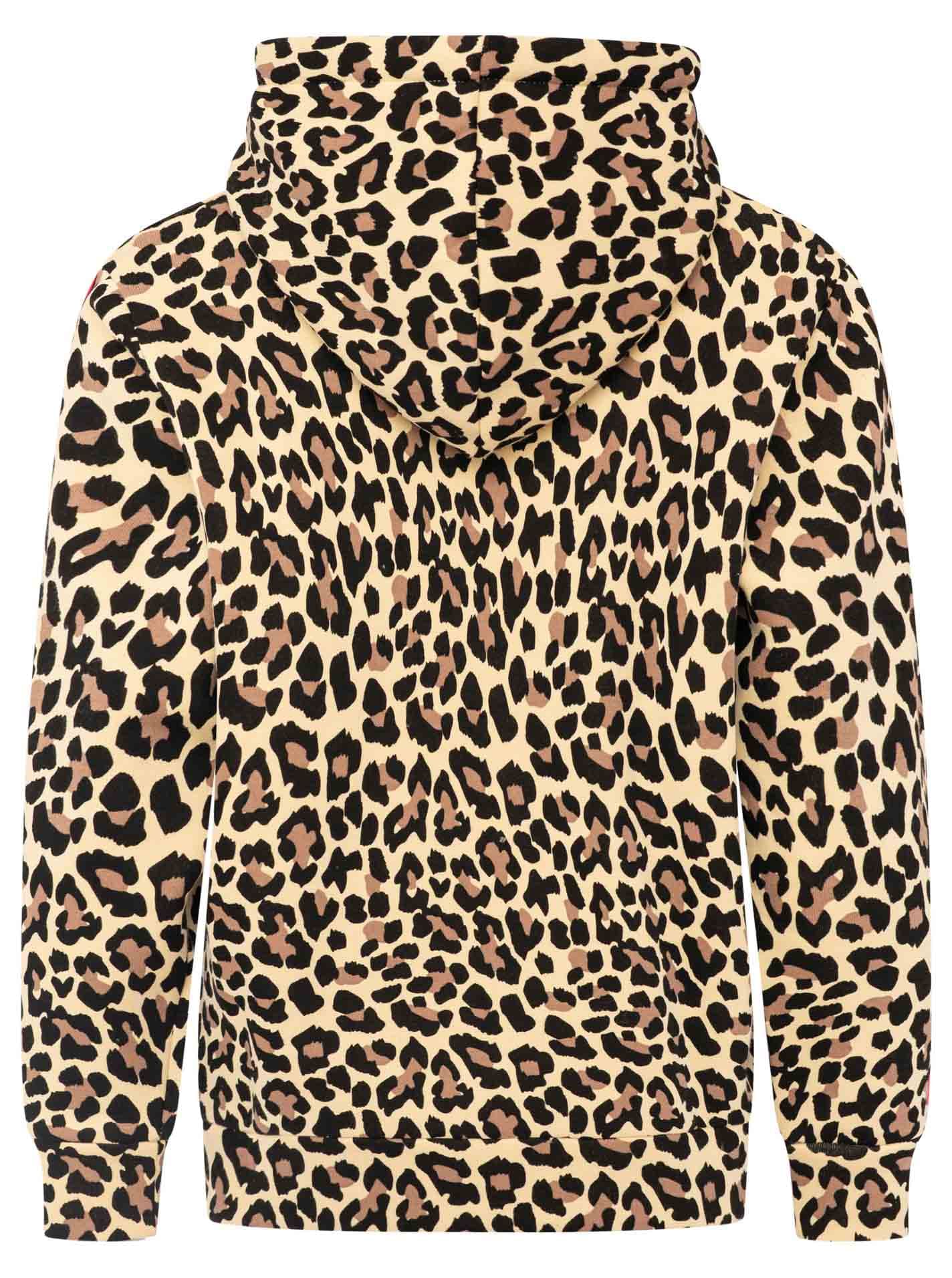 Zwillingsherz Sweat à capuche »"Leo"« motif léopard, bande rose sur le bras, capuche avec cordon, poche, fermeture éclair