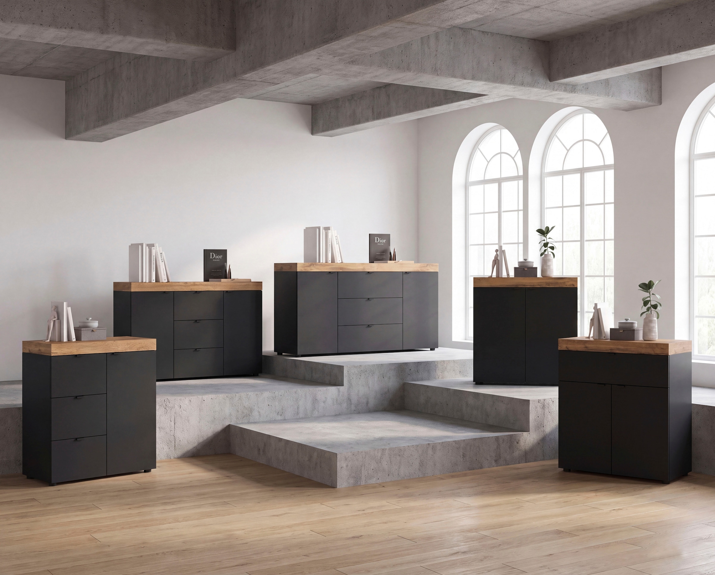GOODproduct Buffet »MAMBO II, Breite 125 cm, 2 Türen, 3 Schubkästen« 1 cuis tlg. Buffet, commode, salon, couloir, bureau