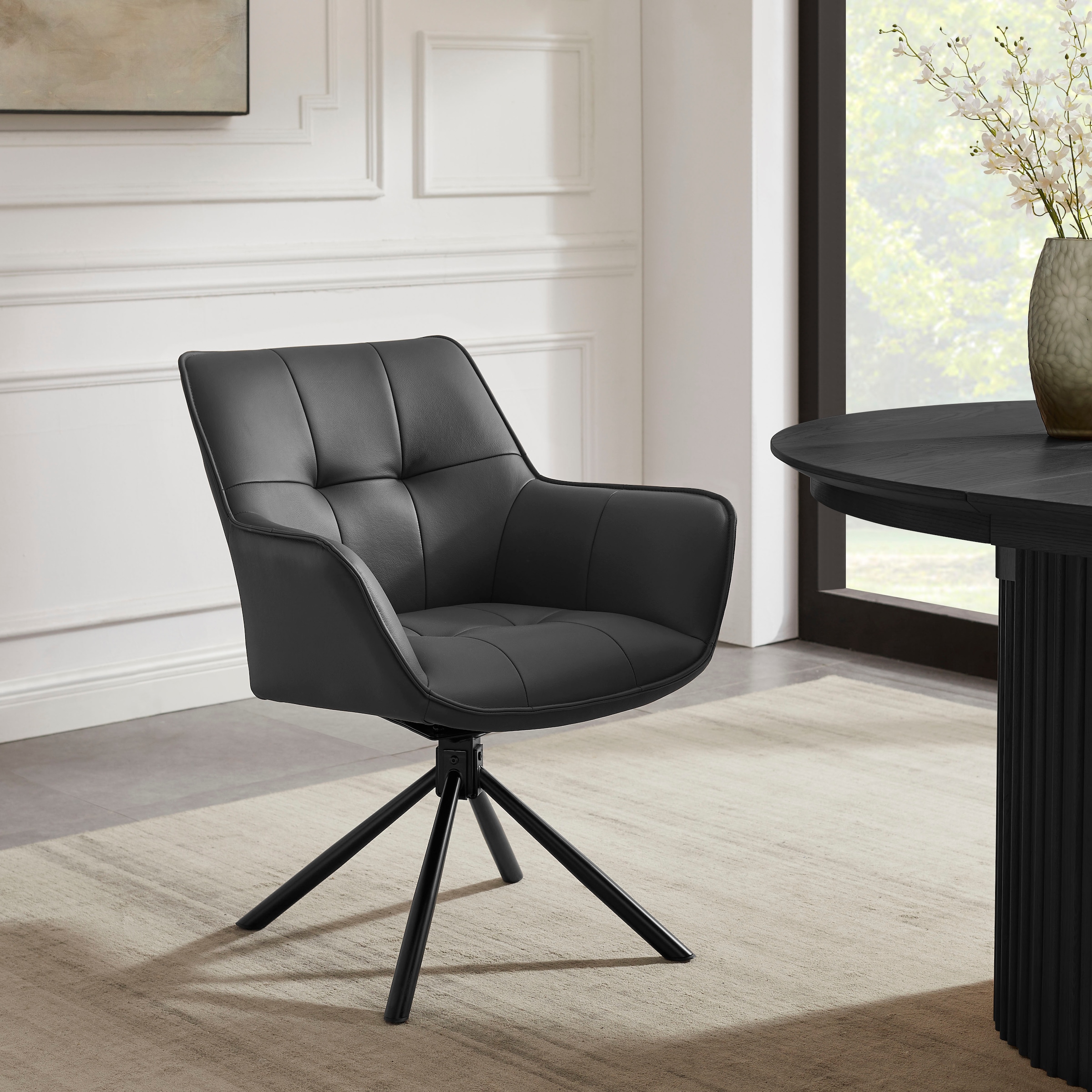 GOODproduct Drehstuhl »Lika« (Set) 2 Stk.echtes Leder, 360° Drehfunktion, Steppnähte, Metallgestell