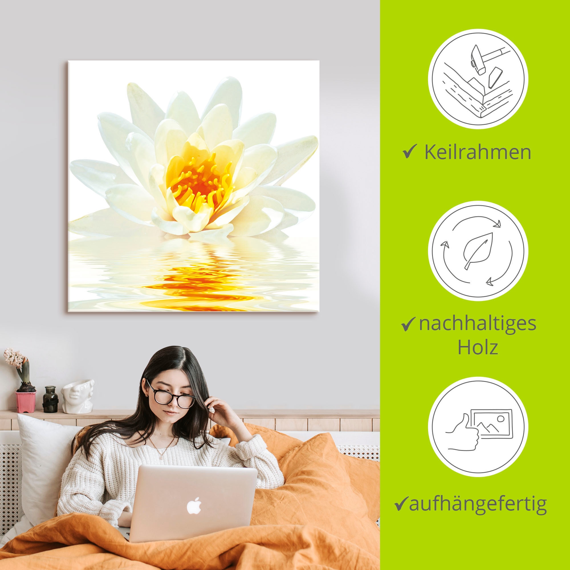 Artland Tableau sur toile »Lotusblume schwimmt im Wasser« 1 cuis tlg. als Leinwandbild in verschied. Grössen