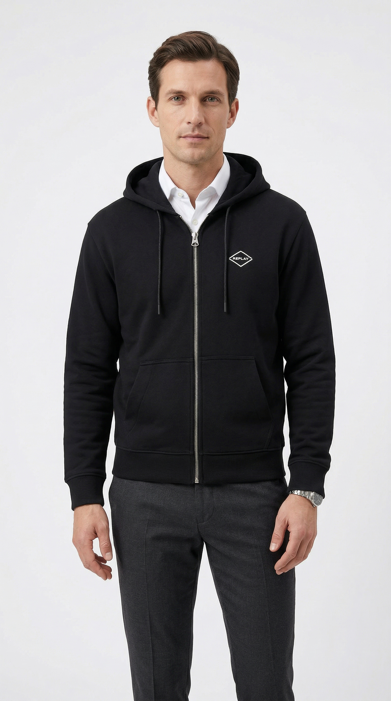 Replay Kapuzensweatjacke aus Baumwolle, Regular Fit