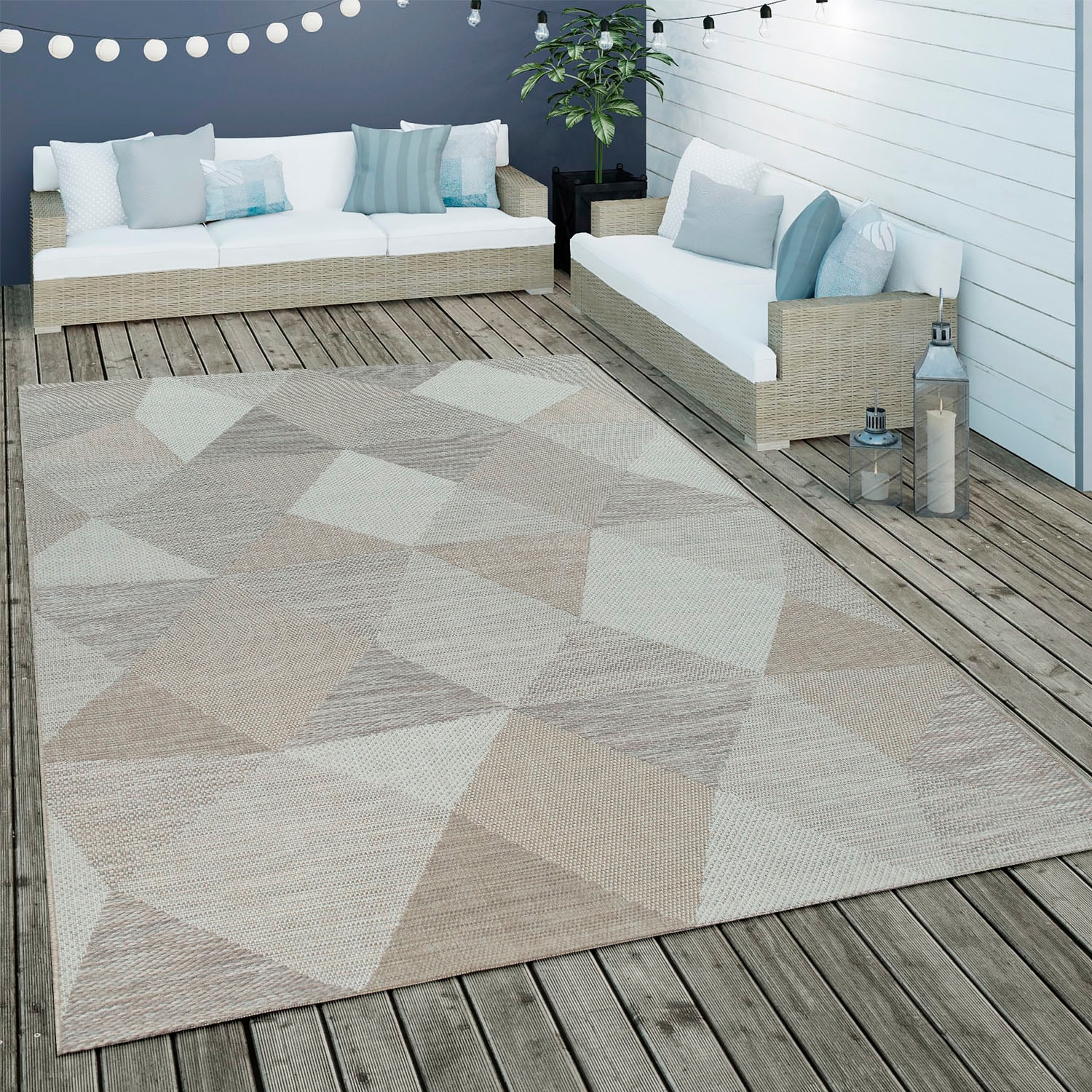 Paco Home Tapis »Kortrijk 743« Rectangulaire 4 mm Höhe Flachgewebe, modernes Design, Pastell-Farben, In- und Outdoor geeignet
