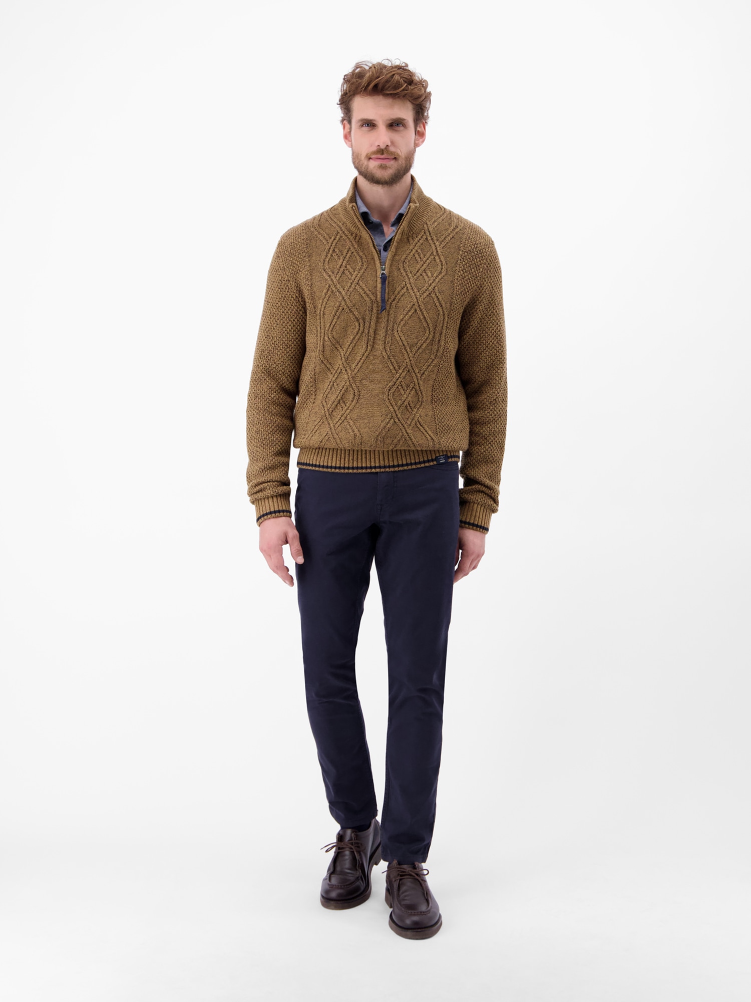 LERROS Strickpullover »LERROS Strickpullover mit Zopfmuster und Troyerkragen«