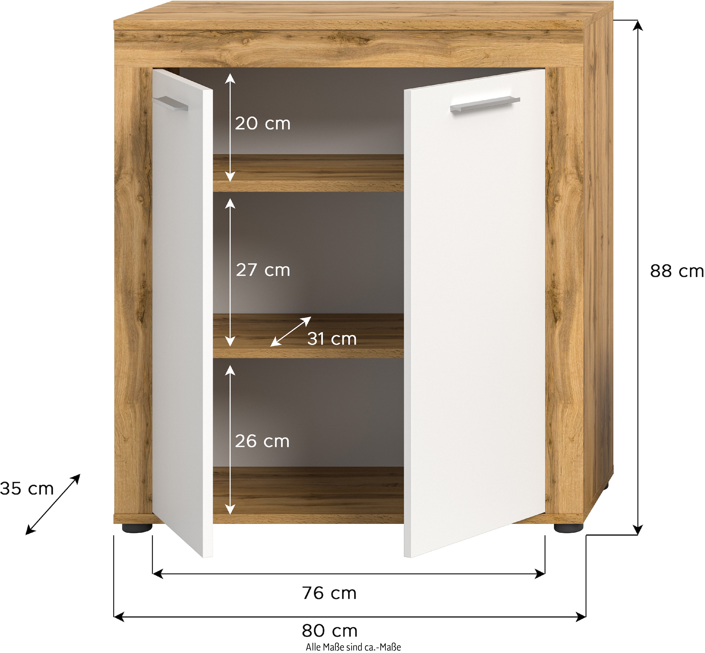 INOSIGN Highboard »Aosta, Höhe 88 cm, in verschiedenen Farbausführungen« mit 2 Türen und 3 Fächern, Wohnzimmer, Kommode, Schrank