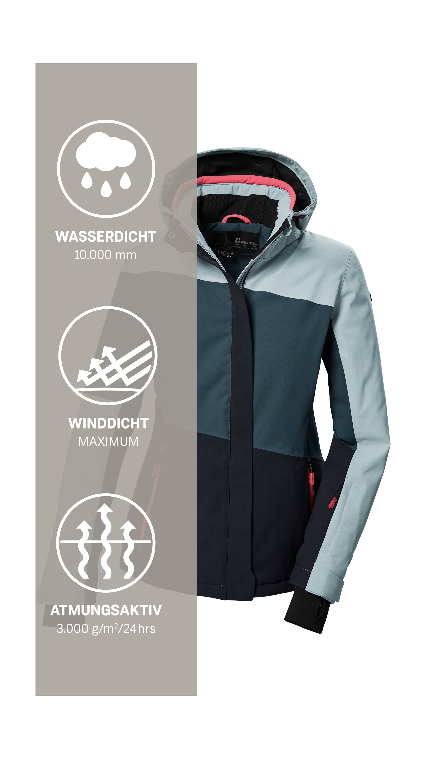 Killtec Skijacke »KSW 67 WMN SKI JCKT« Damen Skijacke: wasserdicht, atmungsaktiv, abnehmbare Kapuze