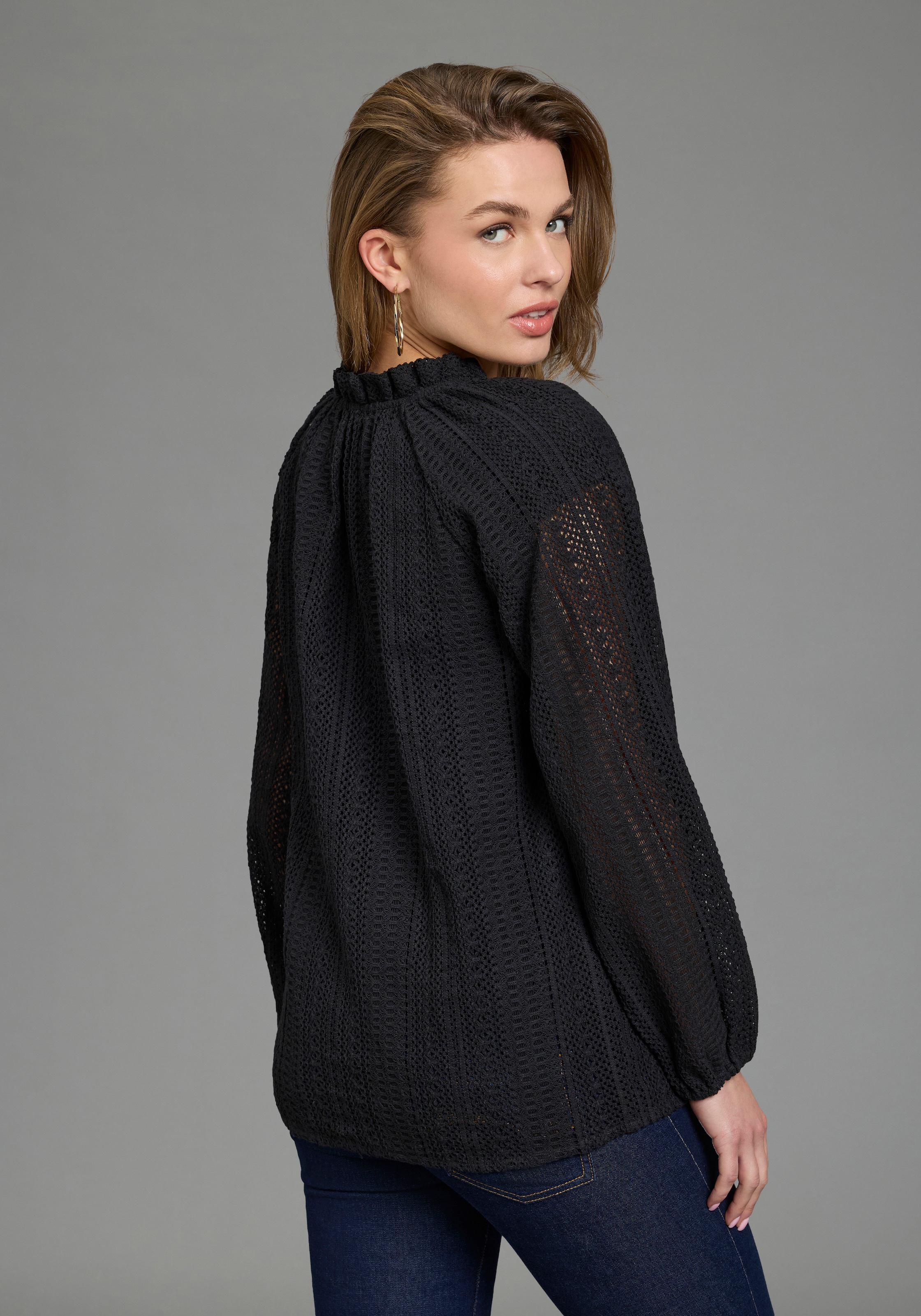 Laura Scott Chemisier à chemise in Häkeloptik, aus Baumwolle