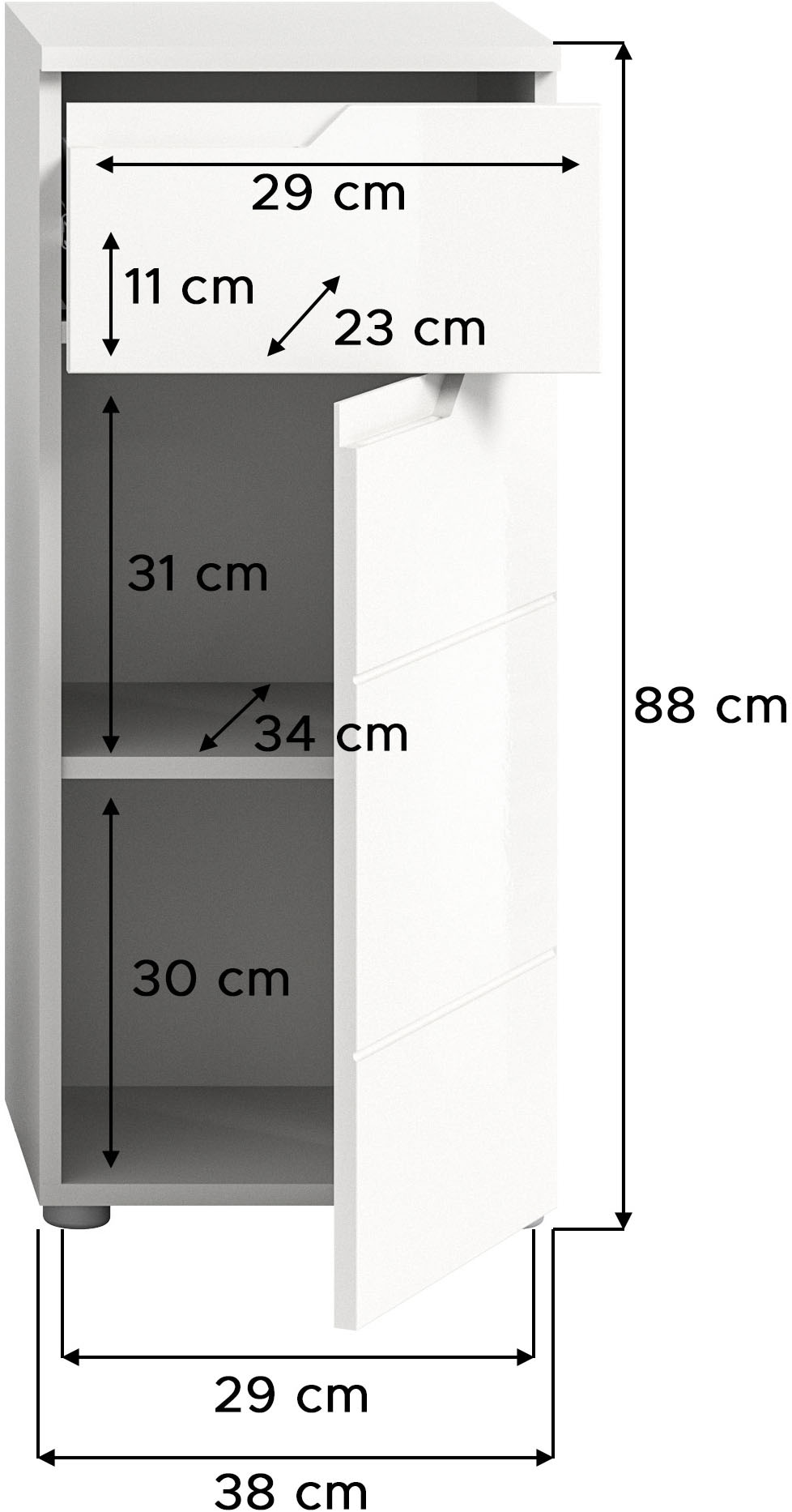 welltime Unterschrank »CAPRI, Höhe 87 cm, 1 Schubkasten, 1 Tür mit Softclose-Funktion« Standschrank, Badschrank, Kommode, Badkommode, Anrichte, Midischrank