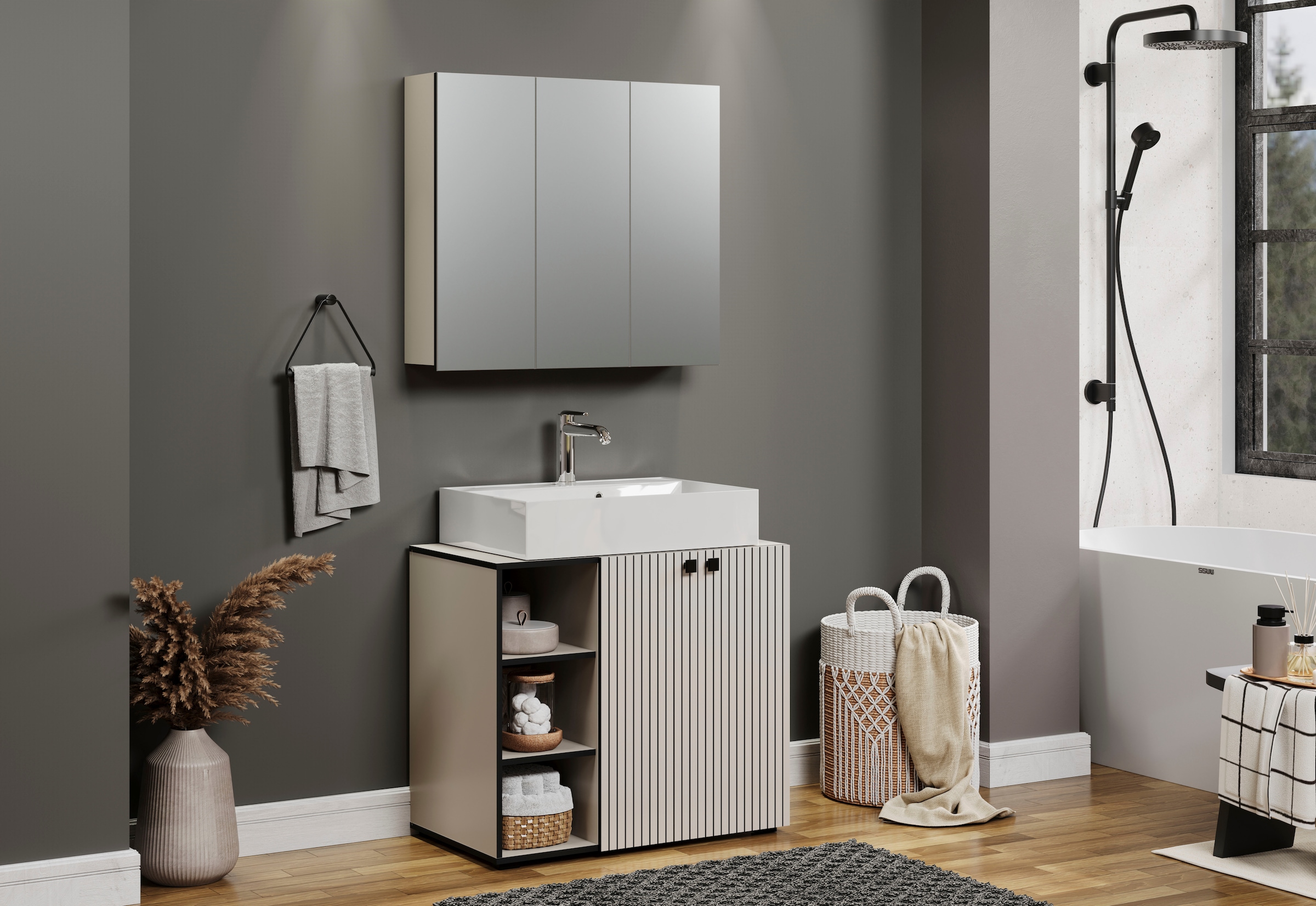 welltime Armoire sous lavabo »Amrum« Waschtisch auf Rollen - (B/T/H) wahlweise 60-80/42/64 cm