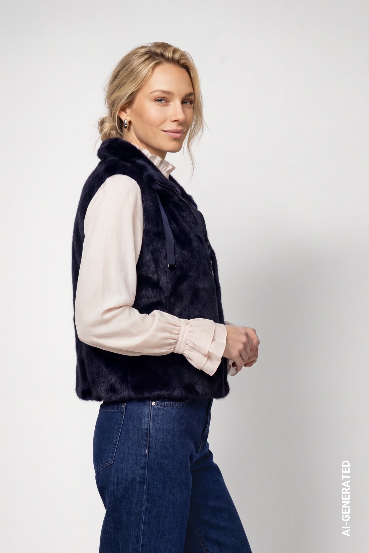 Monari Gilet en imitation fourrure »Weste Basic fake fur« coupe régulière avec col montant