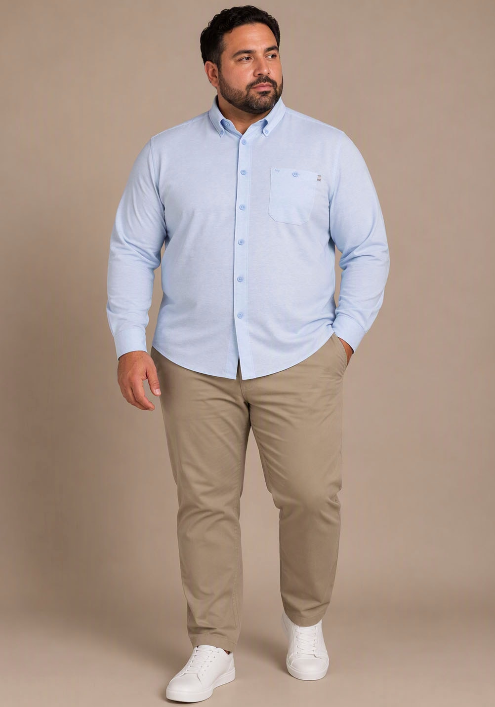 Man's World Plus Langarmhemd »aus softem Baumwoll-Jersey« Regular Fit, Maximaler Komfort, zeitloser Hemdenstil