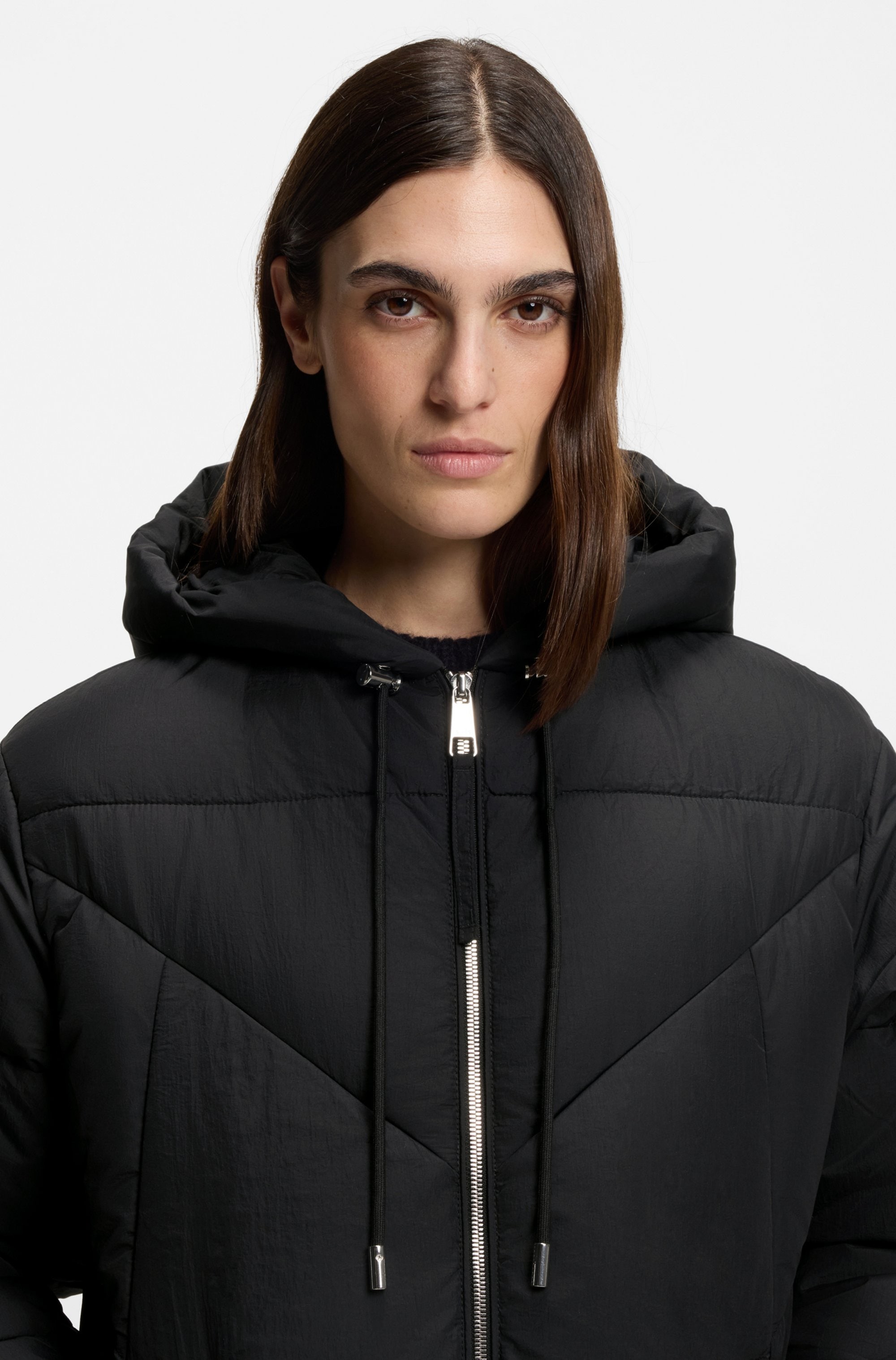 BOSS ORANGE Manteau matelassé »Piapolly Premium Damenmode« mit Kapuze, Chevron-Steppung