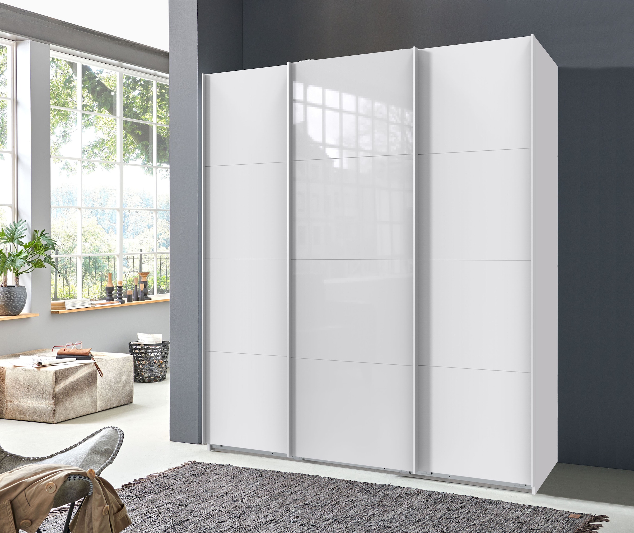 Wimex Schwebetürenschrank »Norderstedt« INKLUSIVE 2 Stoffboxen und 2 zusätzliche Einlegeböden, mit Glastür