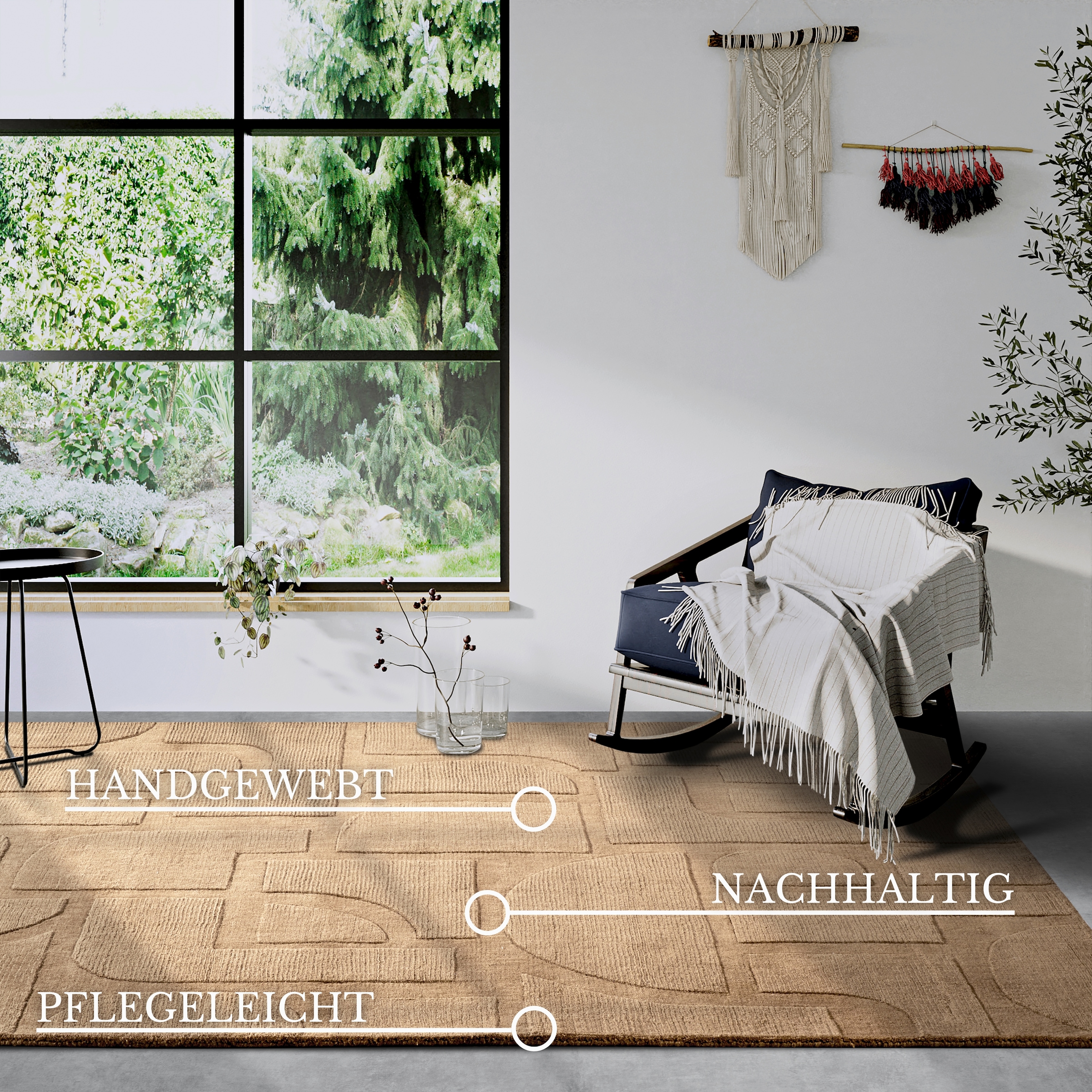 Villeroy & Boch Wollteppich »Alexis« rechteckig 10 mm Höhe Handgewebt, Wolle, Natur, Wohnzimmer, Geometrie, Boho, Design