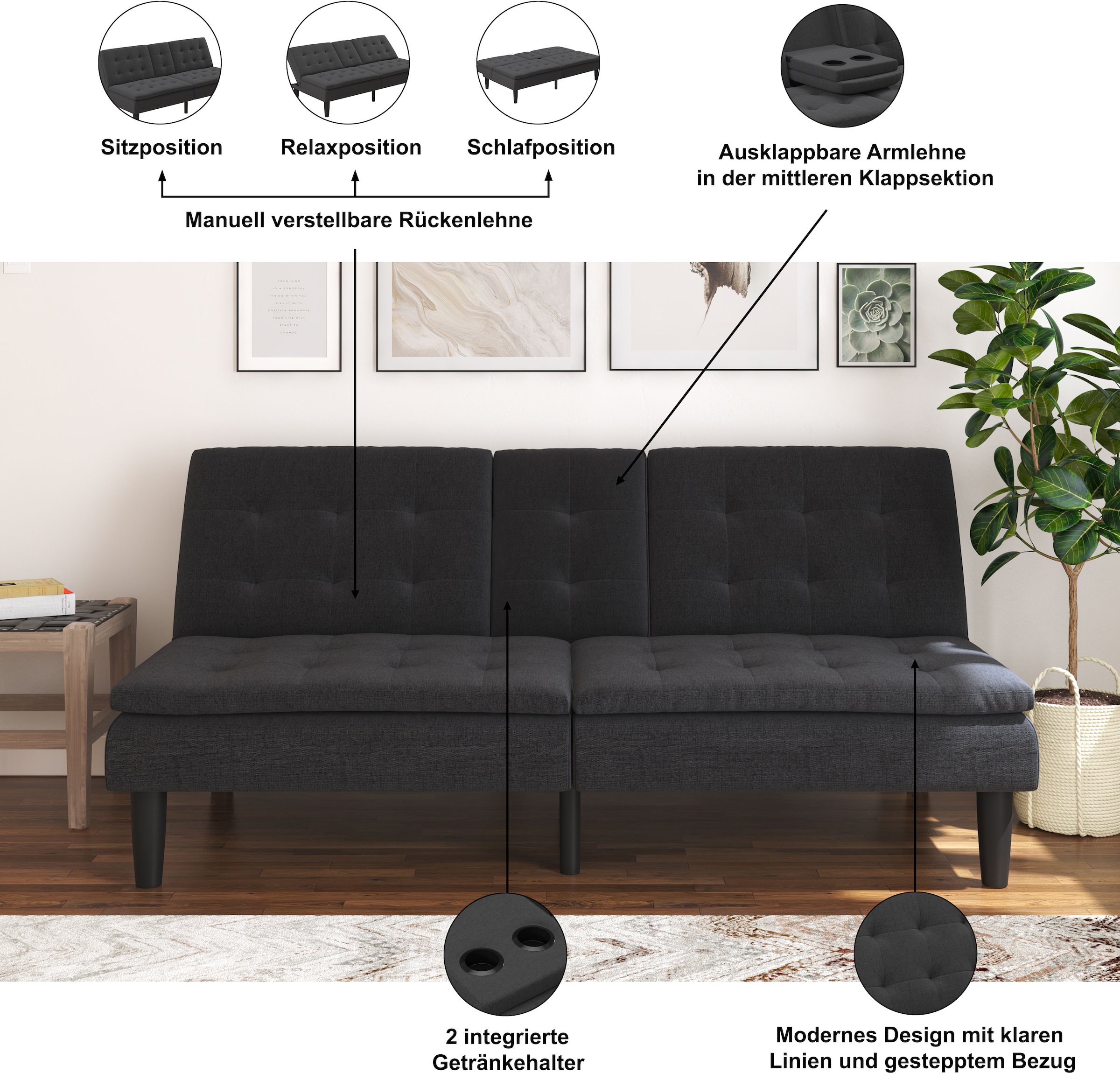 Dorel Home Canapé-lit »MAINE, Kinosofa mit Relax- und Bettfunktion, 2 Getränkehalter,« Liegefläche 190 x 110 cm, in Cord