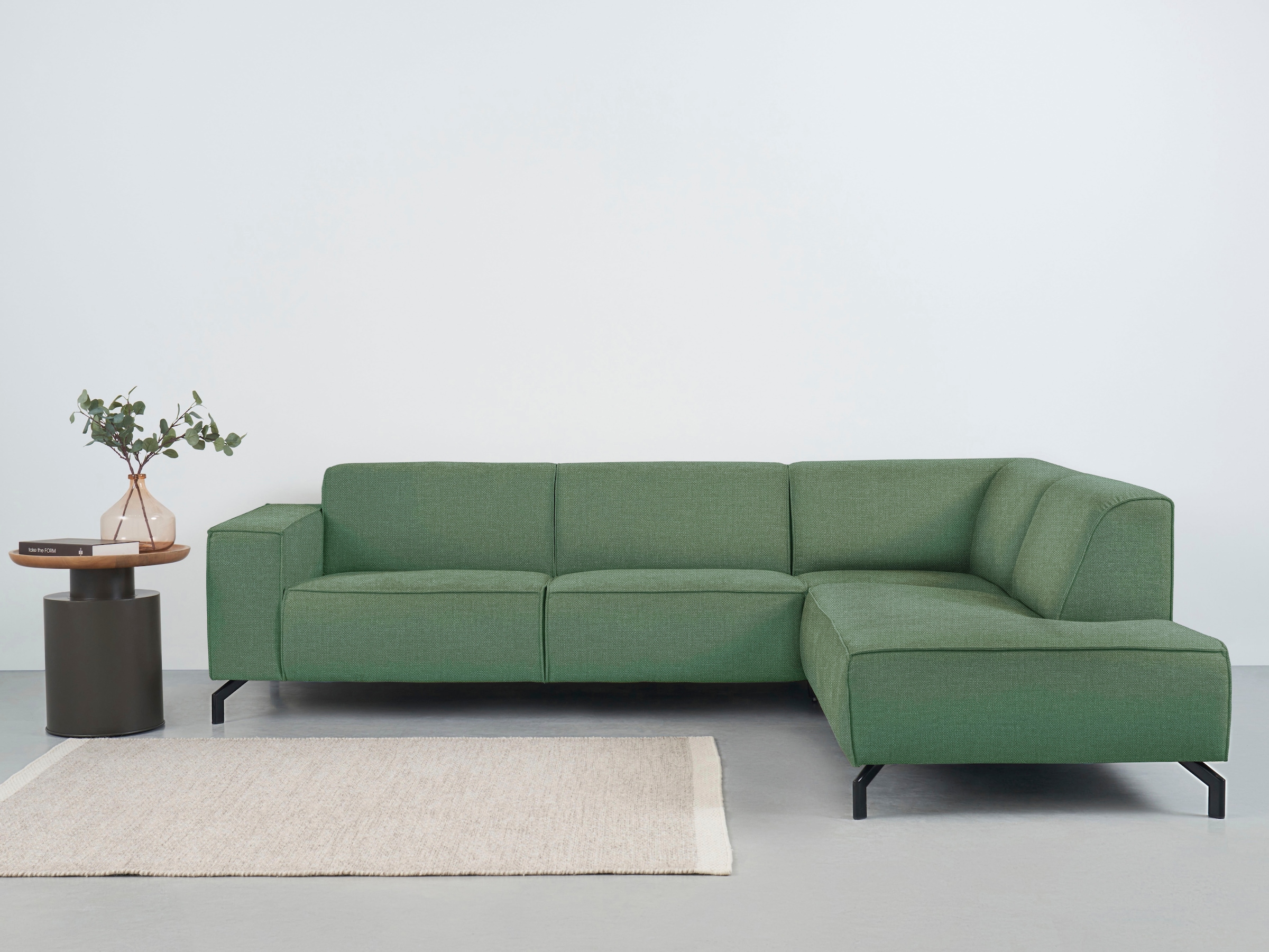 Home affaire Canapé d'angle »LORCAN mit Metallfüssen, Breite 275 cm, weiches Sitzgefühl« pieds métal, aspect cuir, structure, bouclé