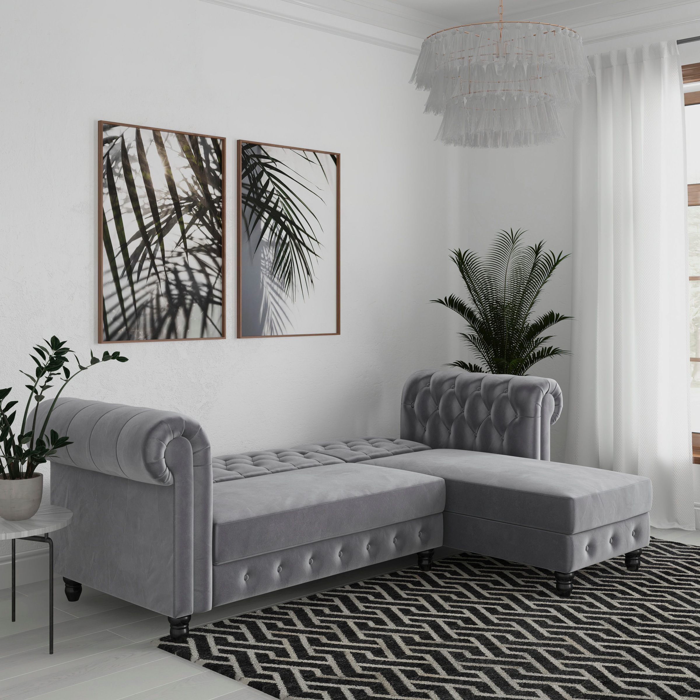 Dorel Home Canapé d'angle »Felix, L-Form, 241 cm (Liegefl.108x195 cm), Recamiere tauschbar,« verstellb. Rückenlehne, Bett-Funktion, Velours, Kunstleder, Vintage