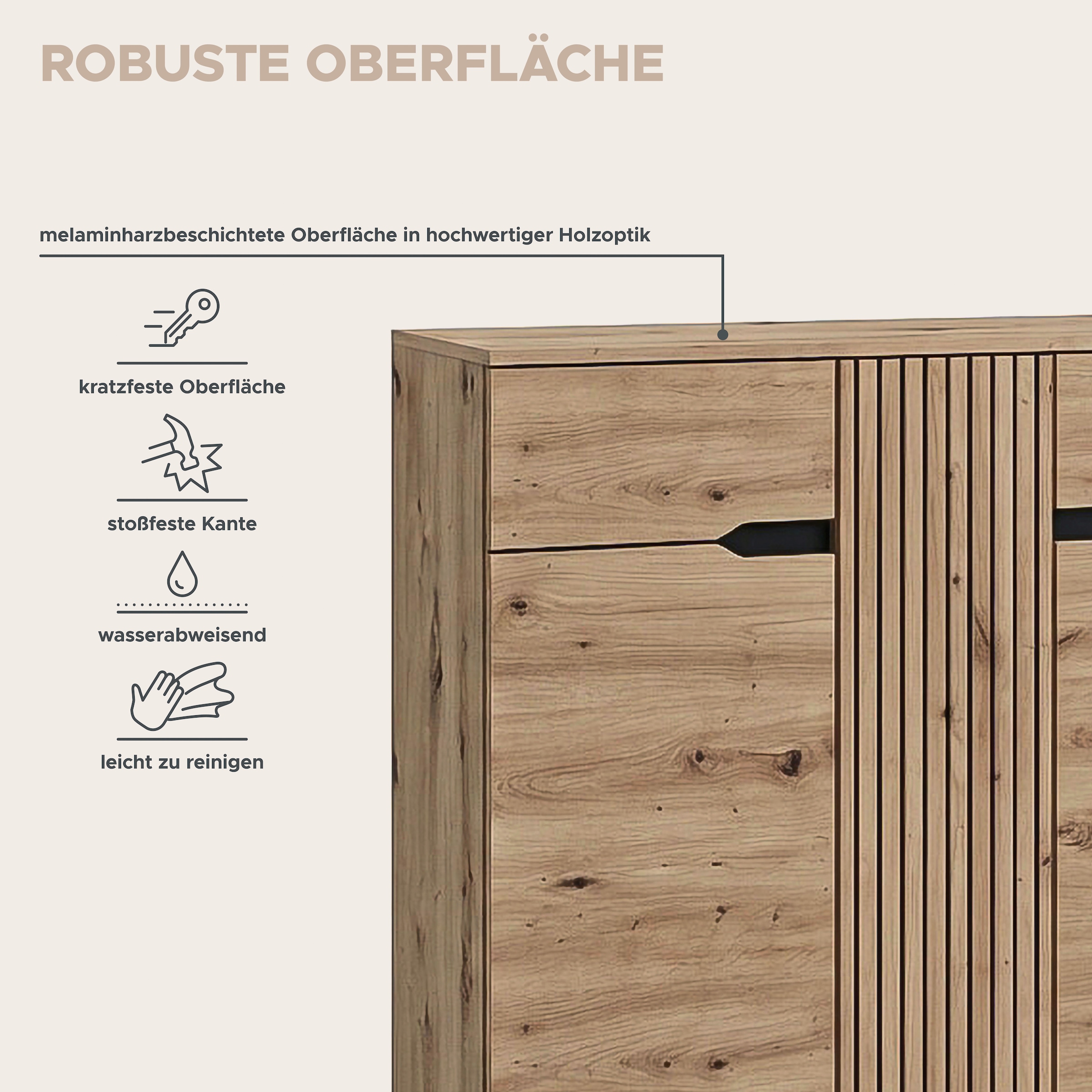 GOODproduct Commode à chaussures »FJELL, Breite 104cm, 3 Türen, 2 Schubkästen, 6 Einlegeböden, 9 Fächer« Armoire de rangement, armoire à chaussures, commode, buffet, vaisselier