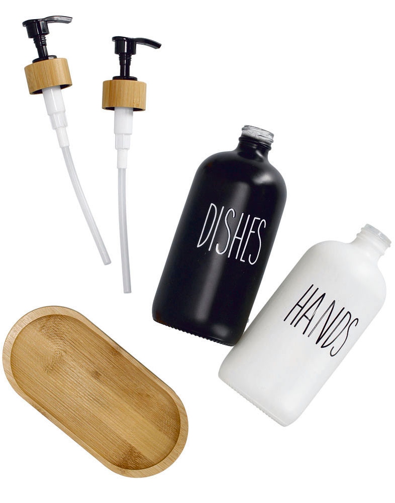 Zeller Present Distributeur de liquide vaisselle Glas / Bambus, Füllmenge je 500 ml, inkl. Tablett