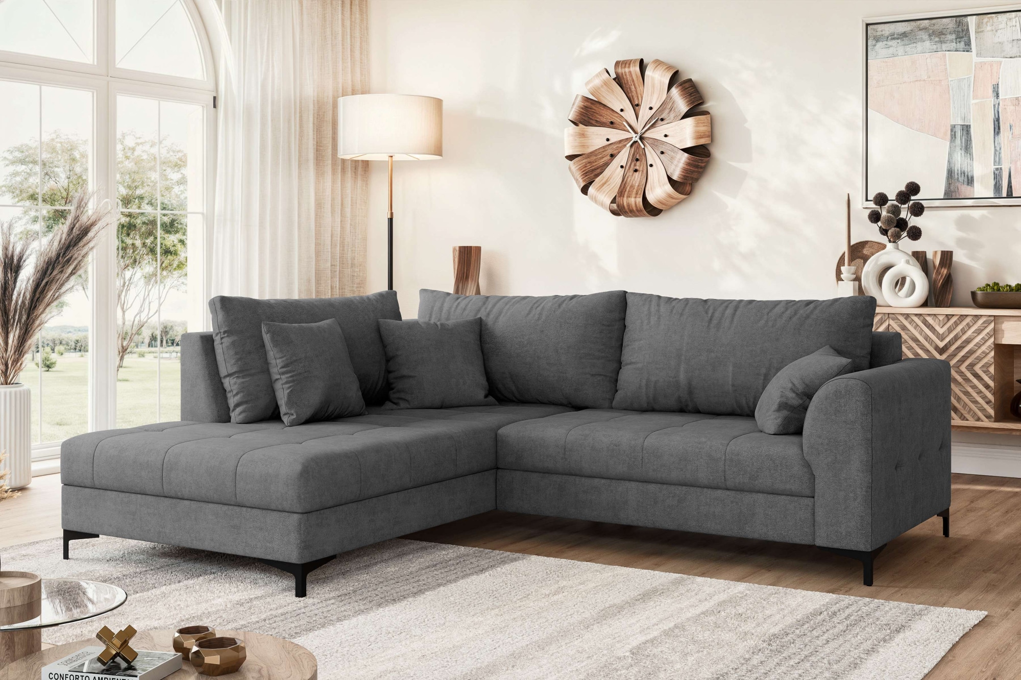 GOODproduct Canapé d'angle »LEEVKE Design-Sofa mit Ottomane rechts/links bestellbar, Breite 232 cm« in vielen modernen Farben erhältlich, belastbar bis 480 kg