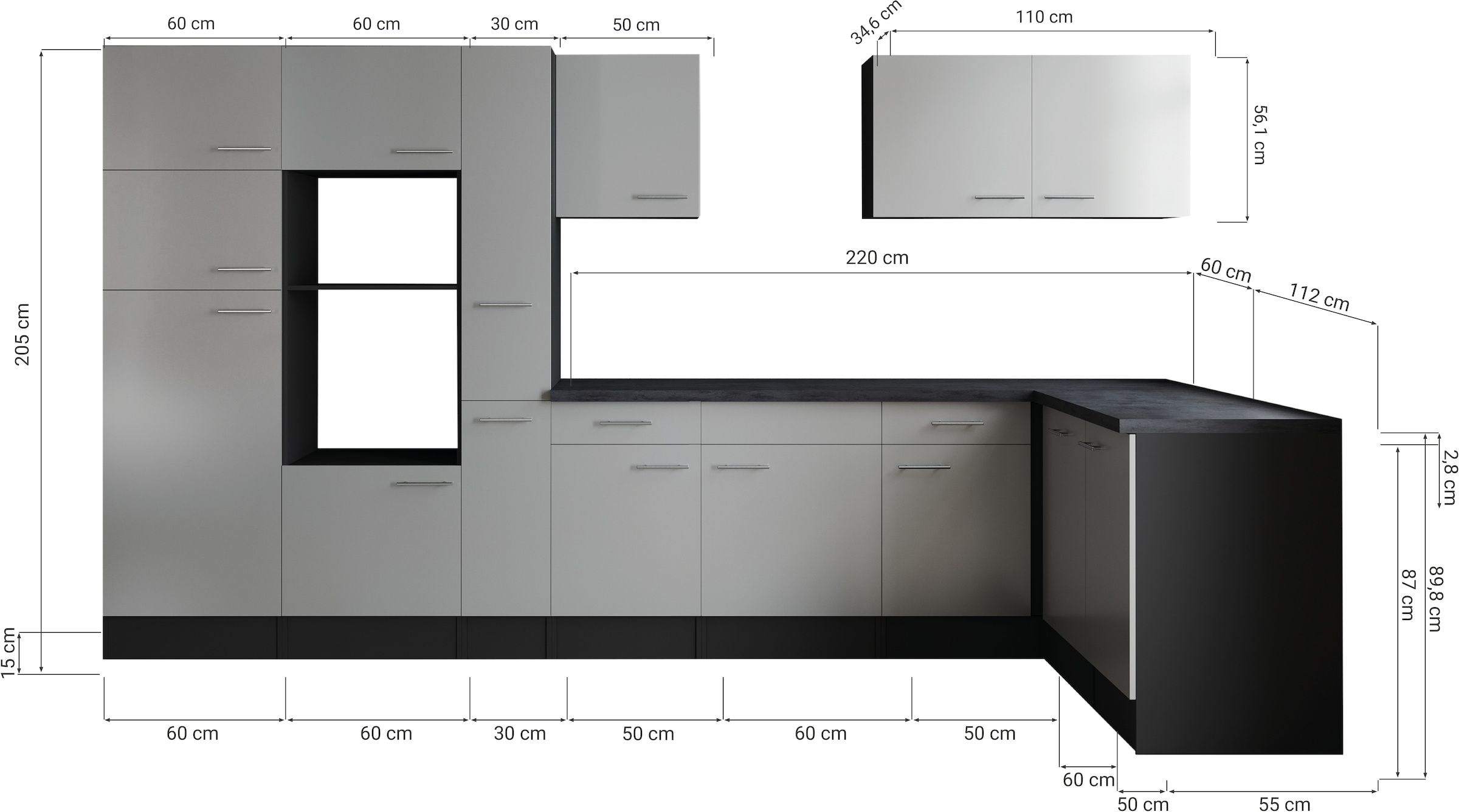 RESPEKTA Cuisine d'angle »Oliver« Breite 370 cm, 90 cm Arbeitshöhe, in exklusiver Konfiguration für OTTO
