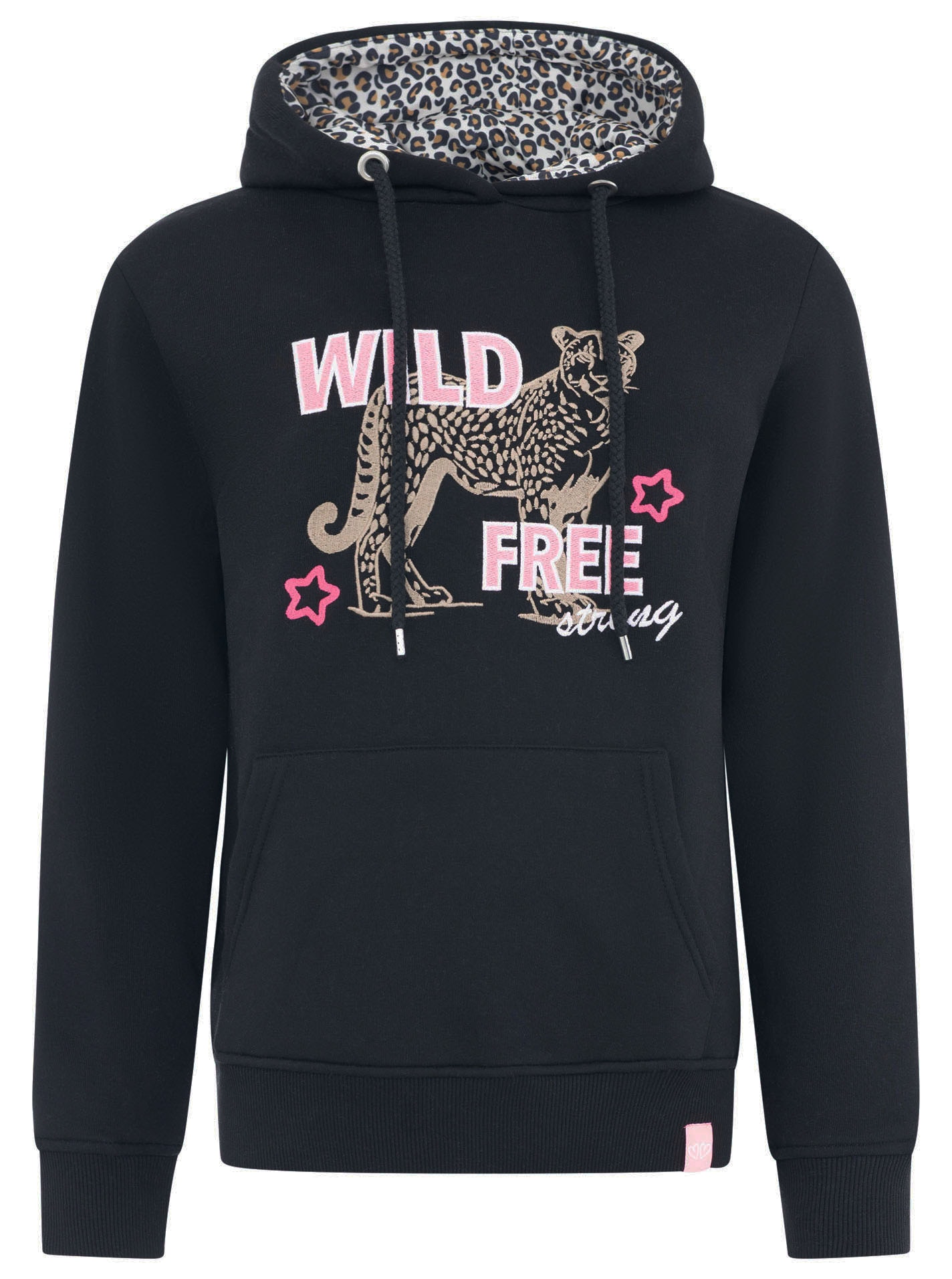 Zwillingsherz Hoodie »"Wild Free"«, gestickter Leopard, Statement Schriftzug, Kapuze
