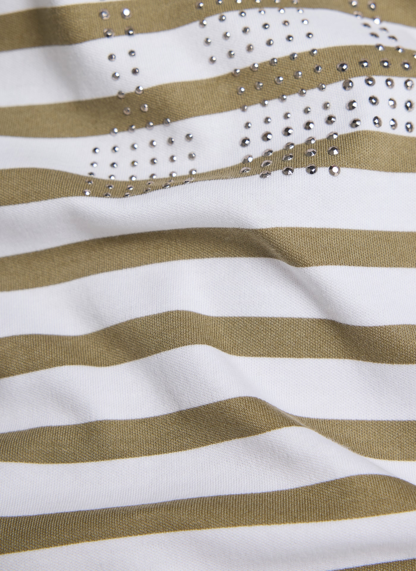 Rabe Shirt à col rond mit Allover-Streifen und Glitzersteinen