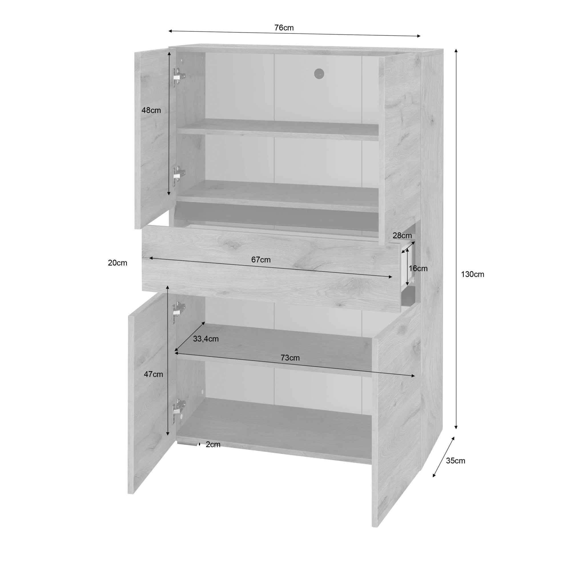 Home affaire Midischrank »Wisla« mit 4 Türen & 1 Schublade, Breite 76 cm, Höhe 130 cm