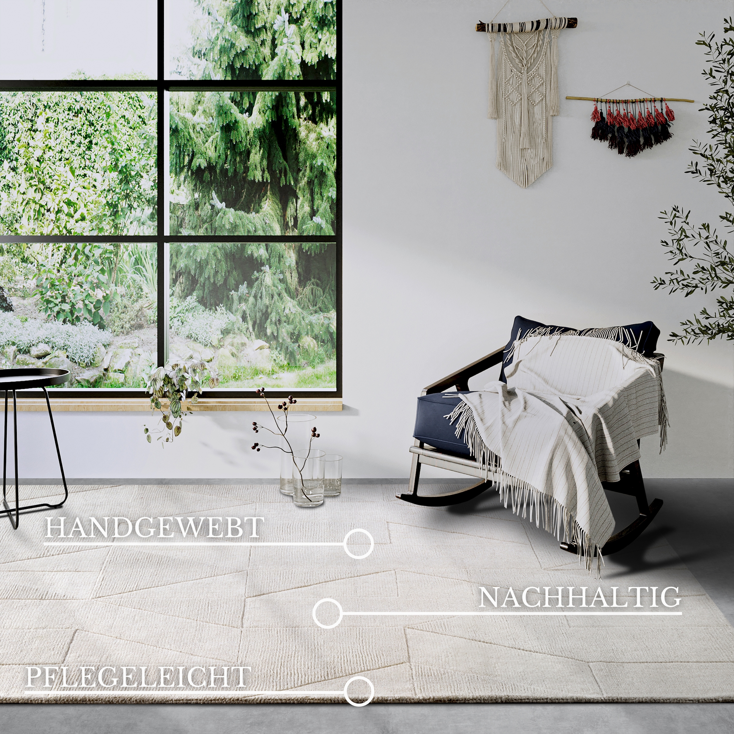 Villeroy & Boch Tapis en laine »Ursule« Rectangulaire 10 mm Höhe Coureur, tissé main, laine, naturel, salon, géométrie, bohème