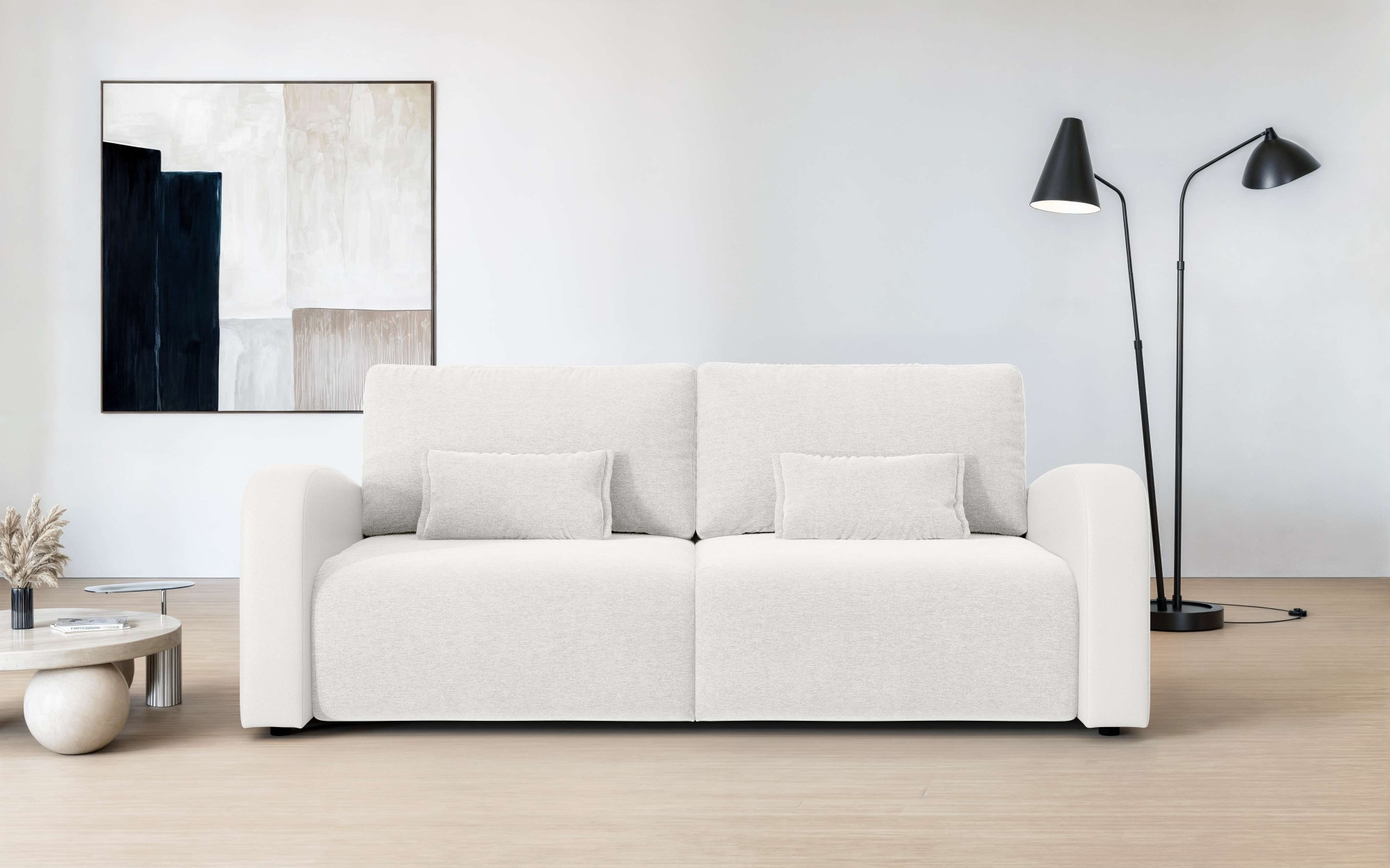 GOODproduct 3-places »JIGGS wahlweise Schlafsofa mit Bettkasten, Masse B/H/T: 228/96/110 cm« Sofa mit Wellenunterfederung, enthält 2 Rückenkissen und 2 Zierkissen