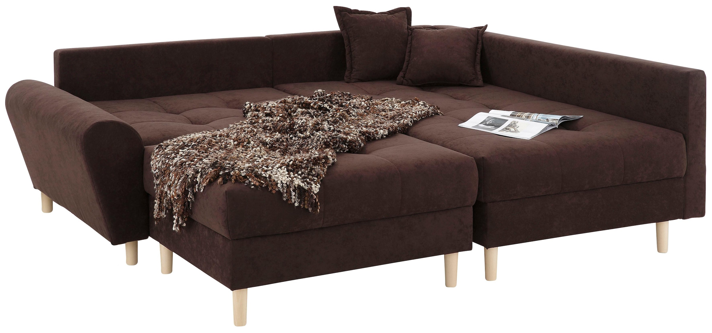 Home affaire Ecksofa »Rice L-Form, B: 223 cm« Set: Sofa & Hocker, mit 3 Zierkissen, Federkern