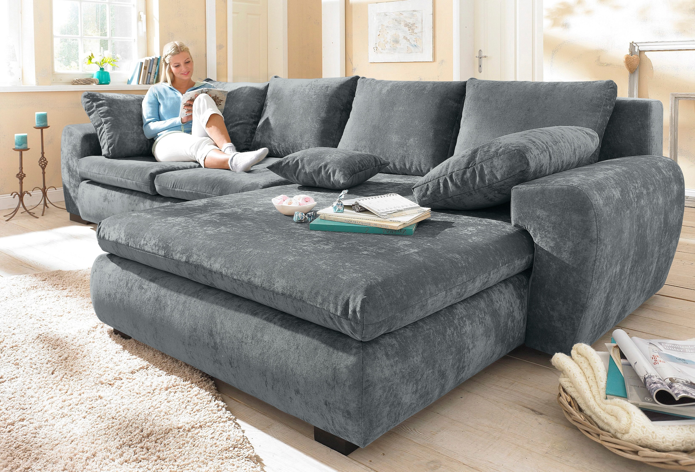 Home affaire Canapé d'angle »Cara Mia L-Form, B: 325 cm - OTTO. Verlässliche Qualität.« 4 Zierkissen, optional Bettfunktion & Bettkasten