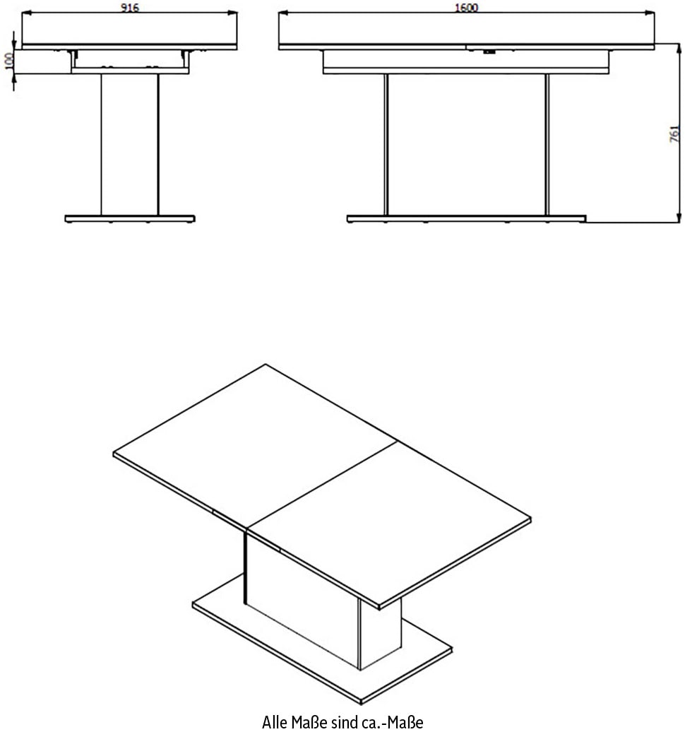 Home affaire Table de salle à manger »Sabrina« Breite 160 cm, Auszugsfunktion
