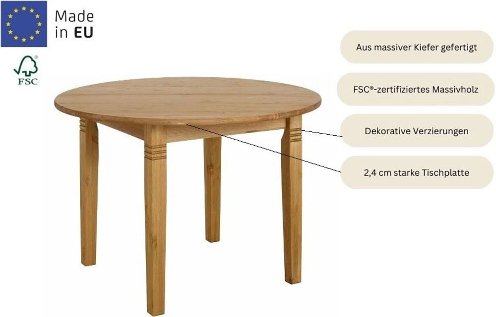 Home affaire Esstisch »Danuta« aus massiver Kiefer, runde Ausführung