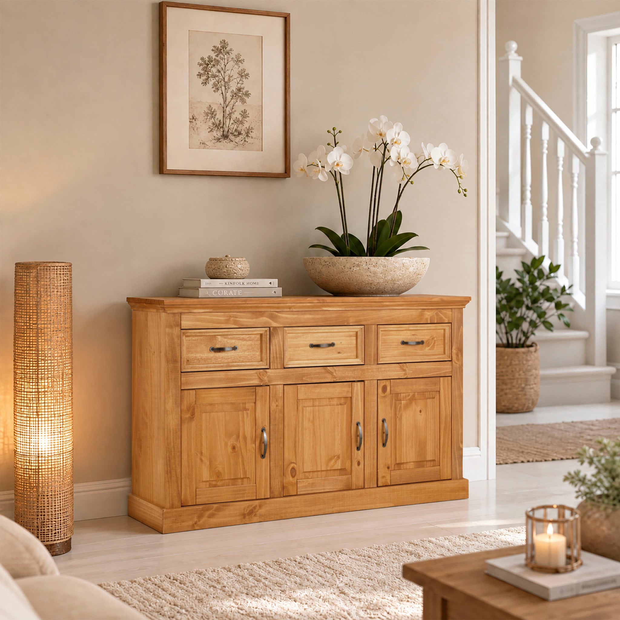 GOODproduct Buffet »Selma Kommode mit 3 Türen, 3 Schubläden und 6 Fächer, Metallgriffe« commode en pin massif, largeur 145 cm