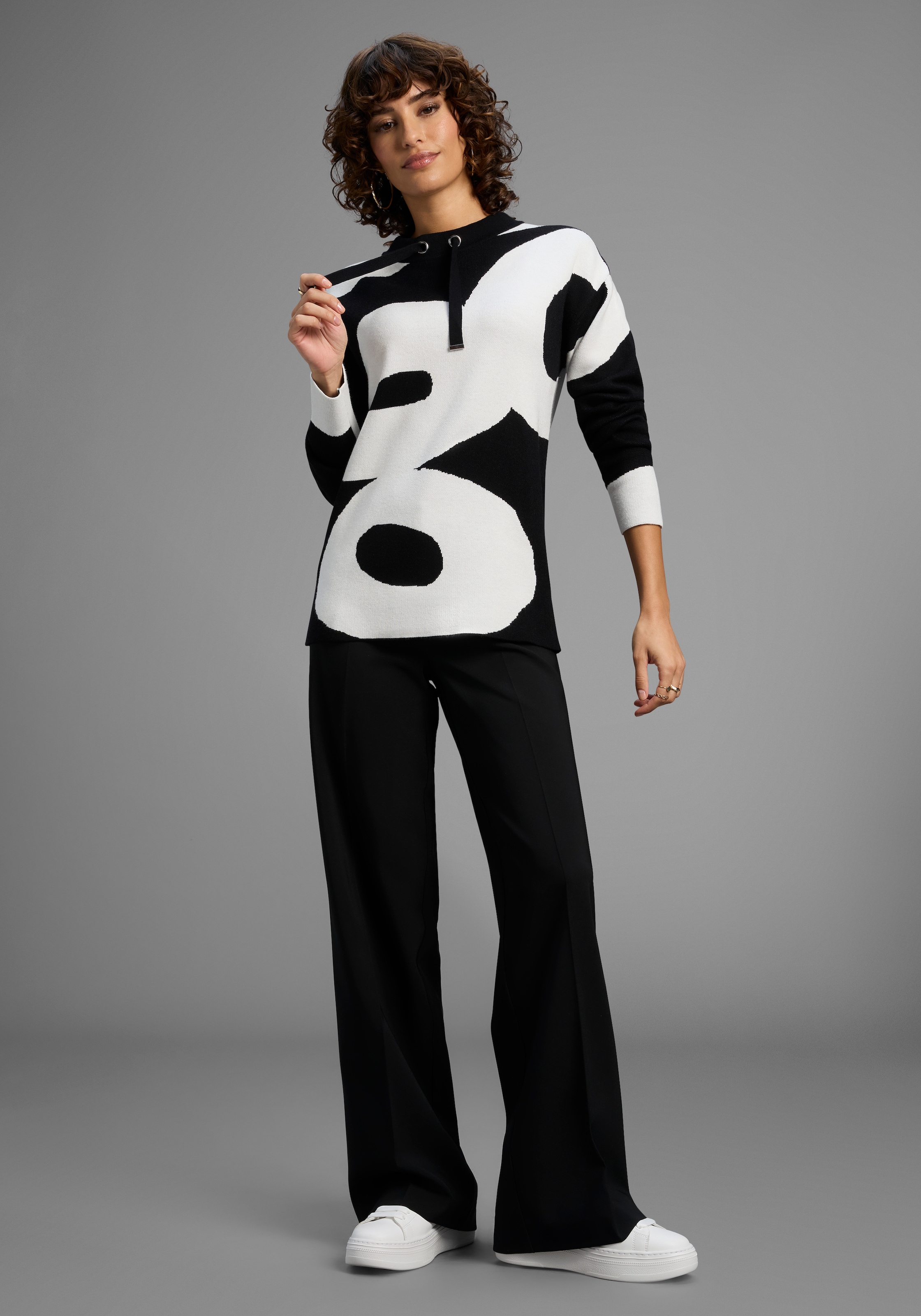 Laura Scott Jacquardpullover kuscheliger Winterstrick mit Muster und Bindebändern - NEUE KOLLEKTION