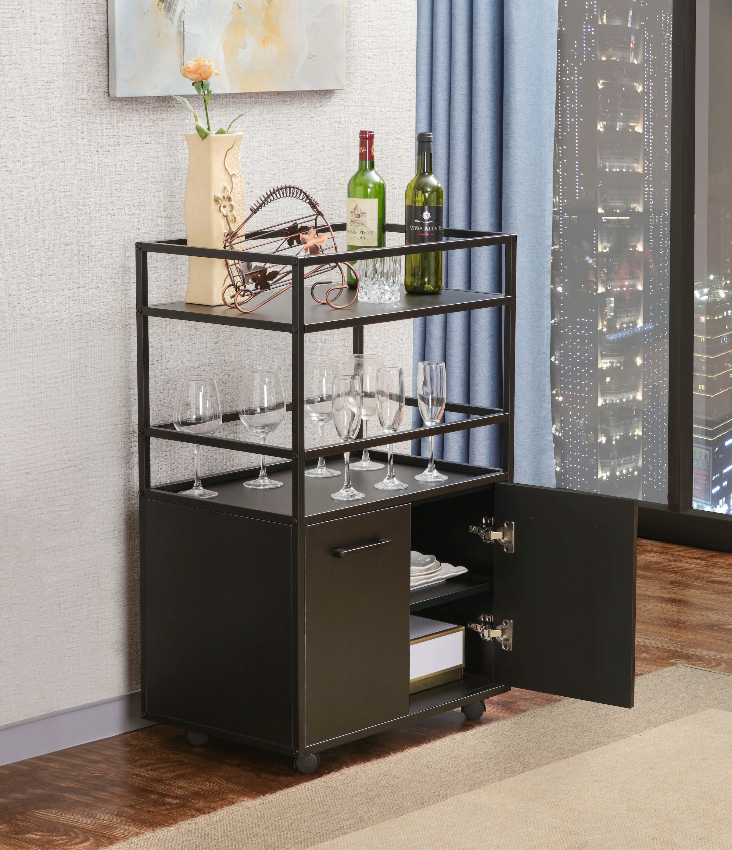 Home affaire Armoire de bar »Perth« 1 cuis tlg. Bar avec 2 portes & compartiment ouvert - (L/P/H) 60/40/94 cm