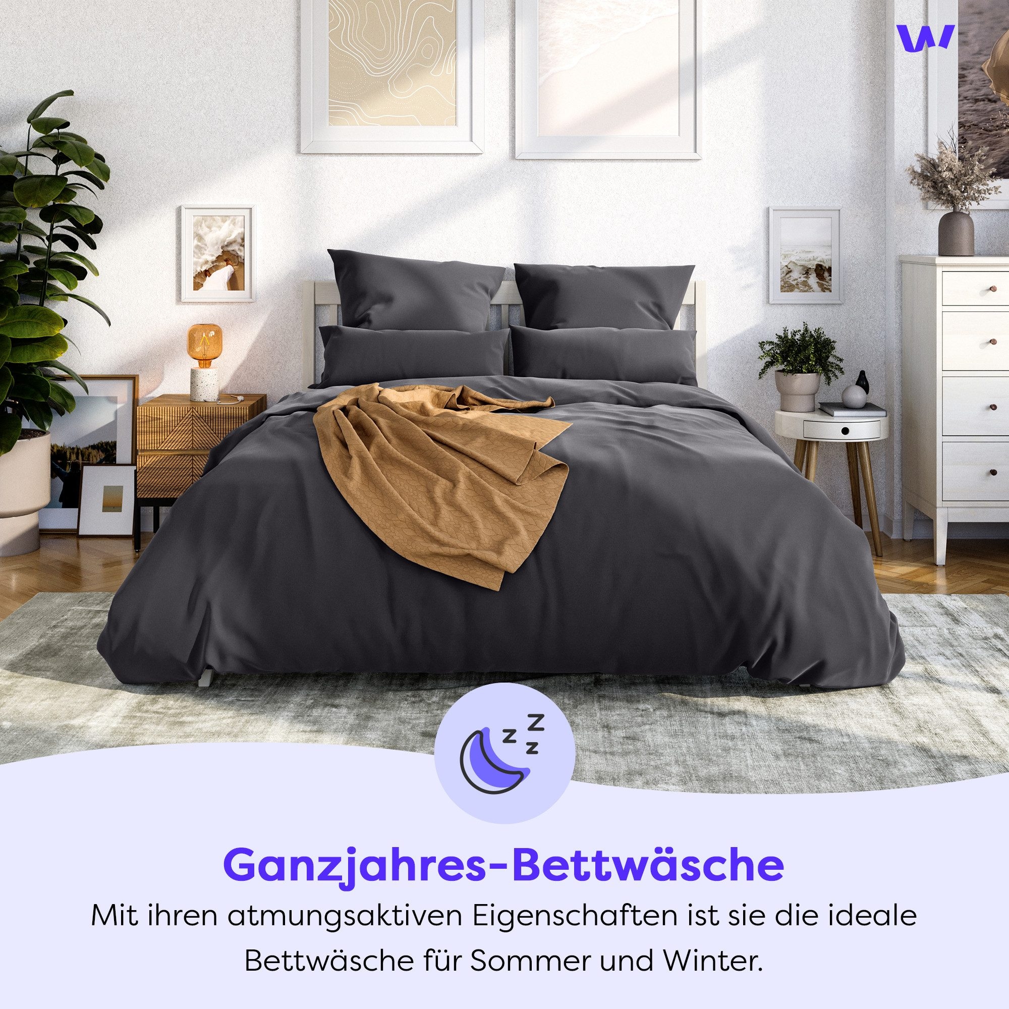 Wolkenfeld Linge de lit »Mako-Satin Baumwollsatin Sommerbettwäsche« 2 cuis 135x200 cm, 155x220, 200x200 & Übergrössen I inkl. Kissenbezüge 80x80