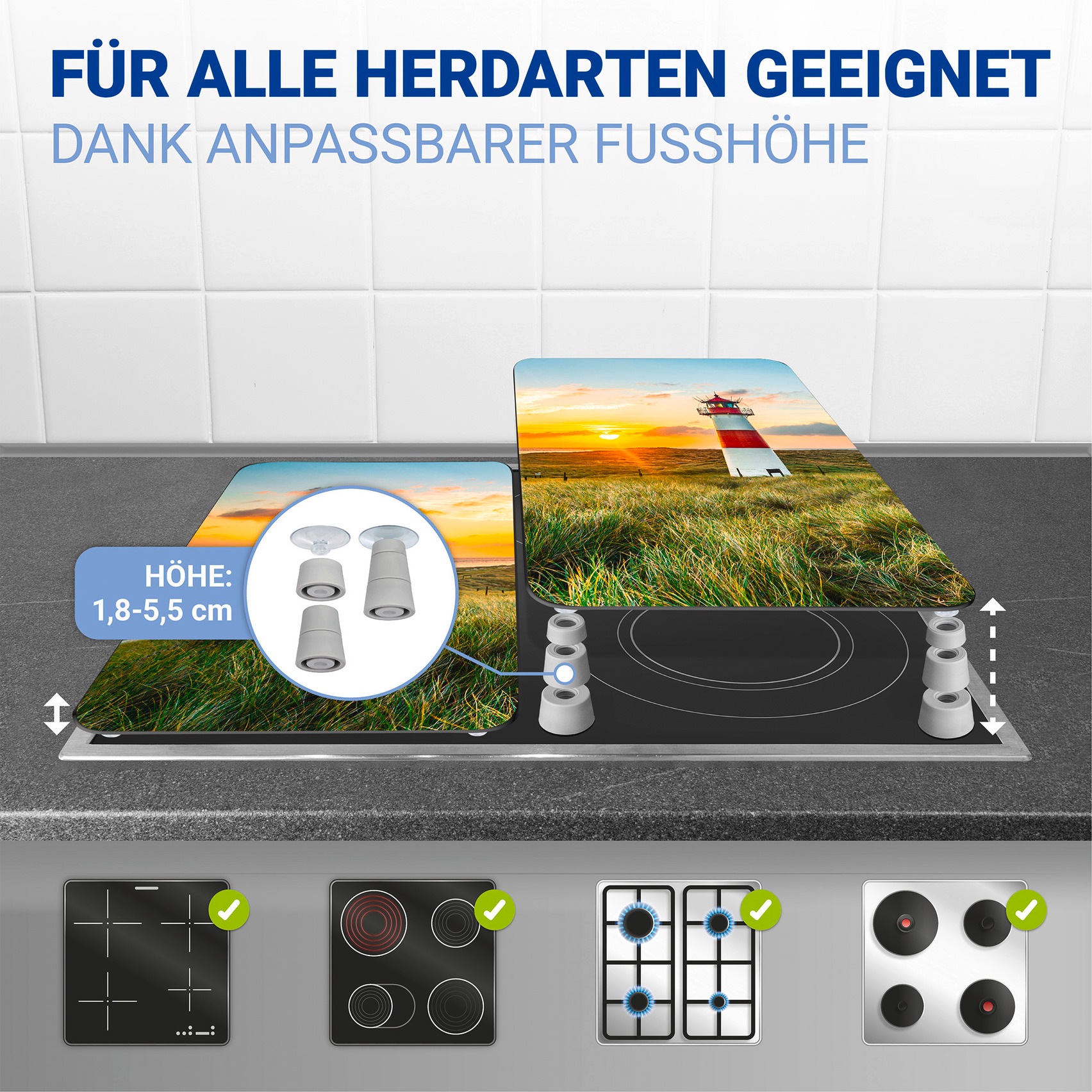 WENKO Herd-Abdeckplatte »Universal Modell Leuchtturm« Herdabdeckung für alle Herdarten, kratzfest, mit rutschfesten Füssen