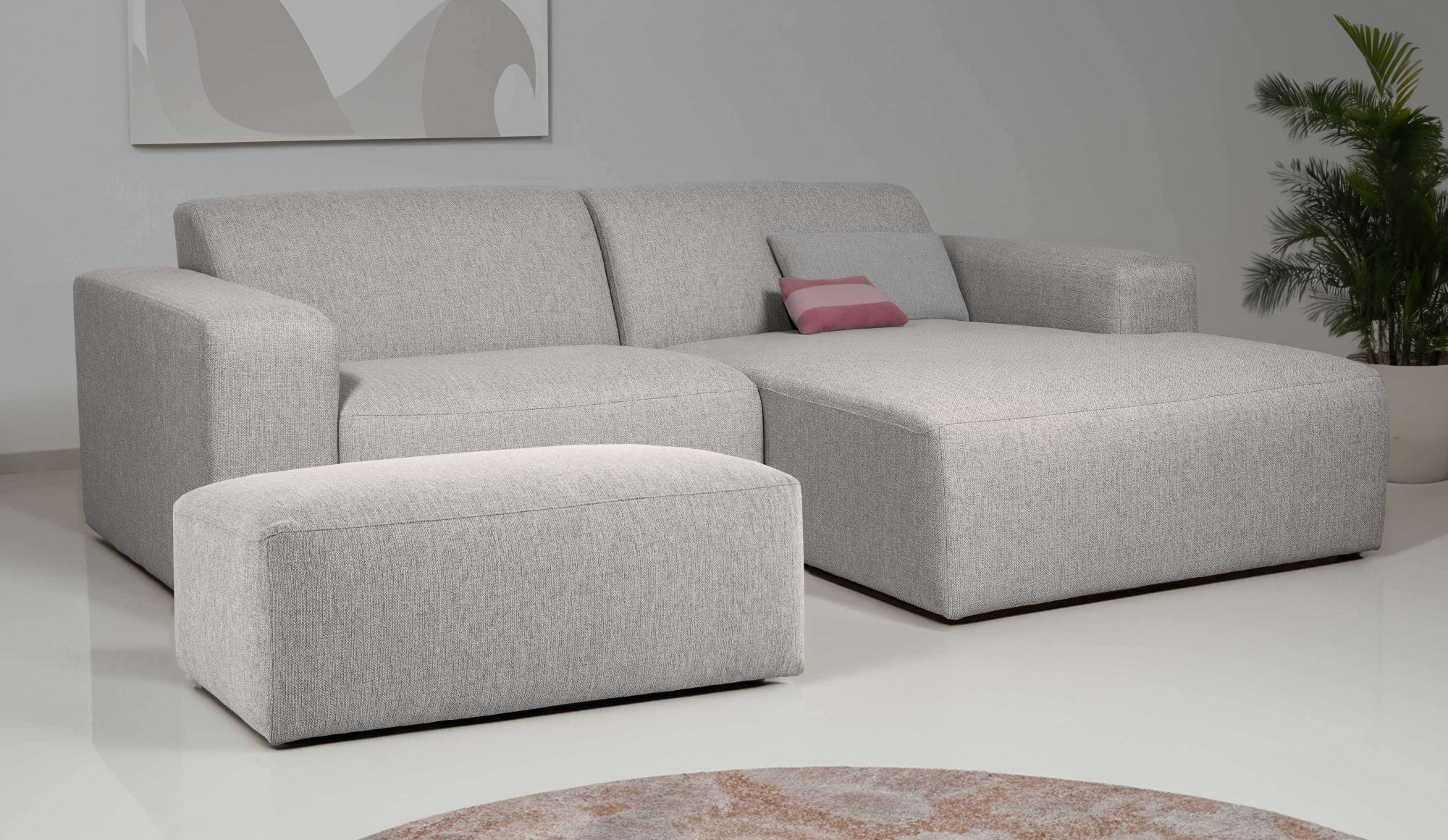 INOSIGN Ecksofa »Koa,228cm, L-Form, Modulsofa, Webstoff, Cord, Struktur, Chenille« Designsofa, Set, Hocker inklusive, weicher Lounge-Sitzkomfort