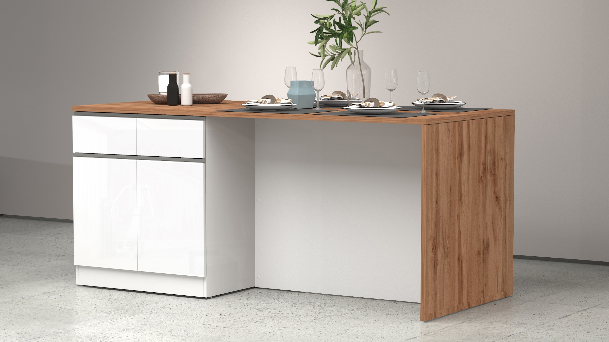 KOCHSTATION Ilot de cuisine »Sole,Kochinsel,Küchenarbeitsblock,Inselküche,Arbeitsinsel« Breite 200 cm mit 4 Türen,4 Schubkästen, Aluminiumgriff