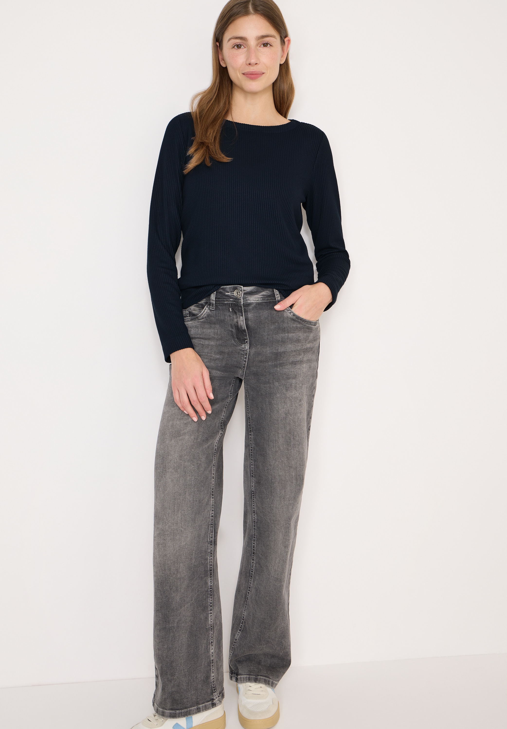 Cecil T-shirt à manches longues mit vertikaler Struktur und Viskose