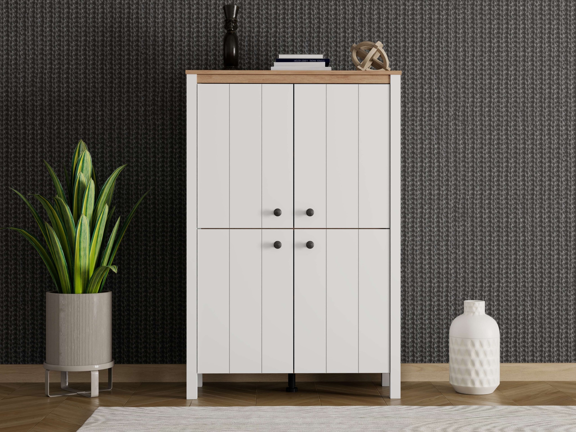 Home affaire Buffet haut »BEDFORD, Kommode, Anrichte, Schrank, Highboard im Landhausstil« Profil MDF 2D recouvert, marquage à chaud