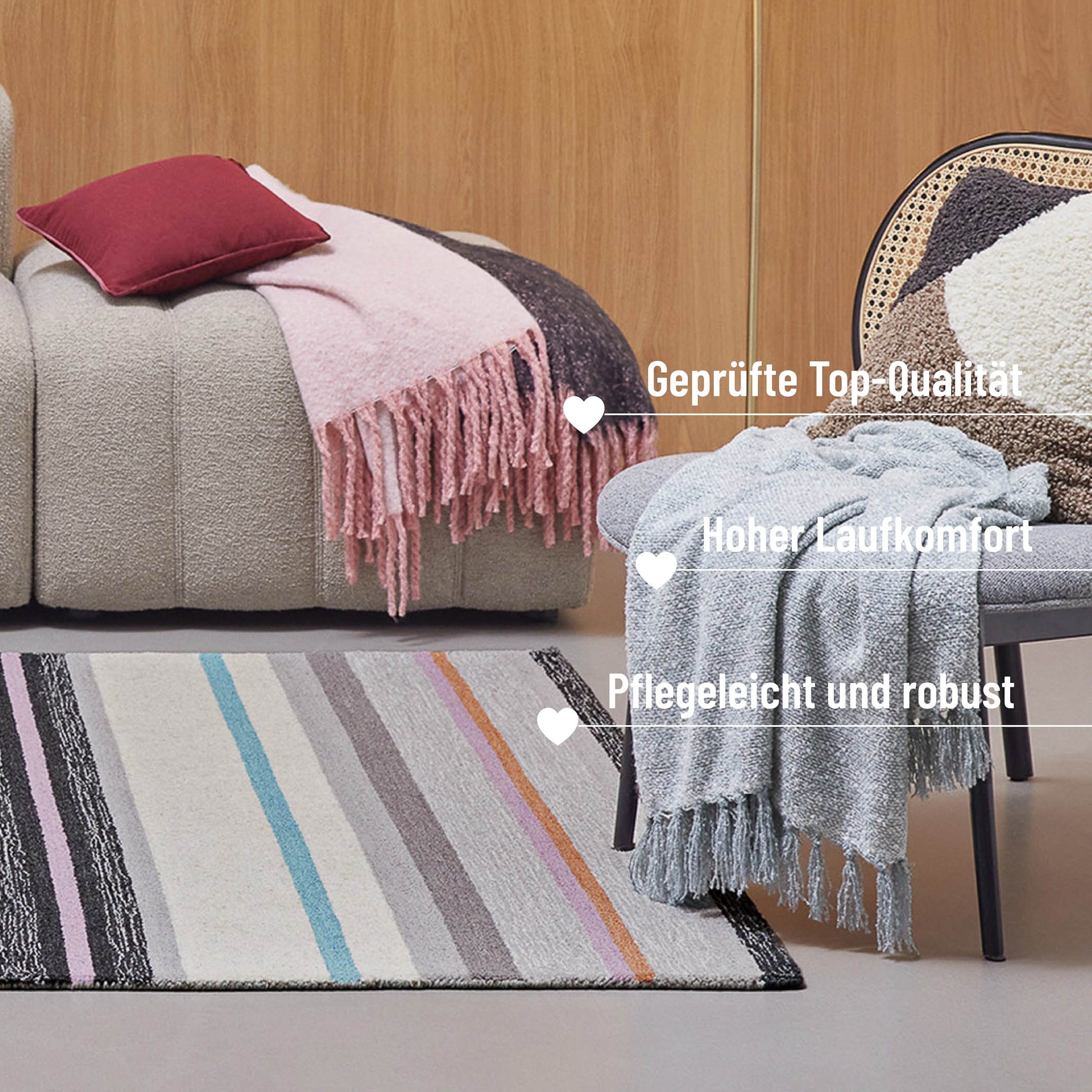 Wecon home Tapis »Sally« Rectangulaire 7 mm Höhe handgefertigt, gestreift, pflegeleicht, Wolle, Wohnzimmer, Esszimmer