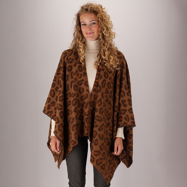 Sarlini Poncho en tricot à manches longues, en polyester, coupe ample